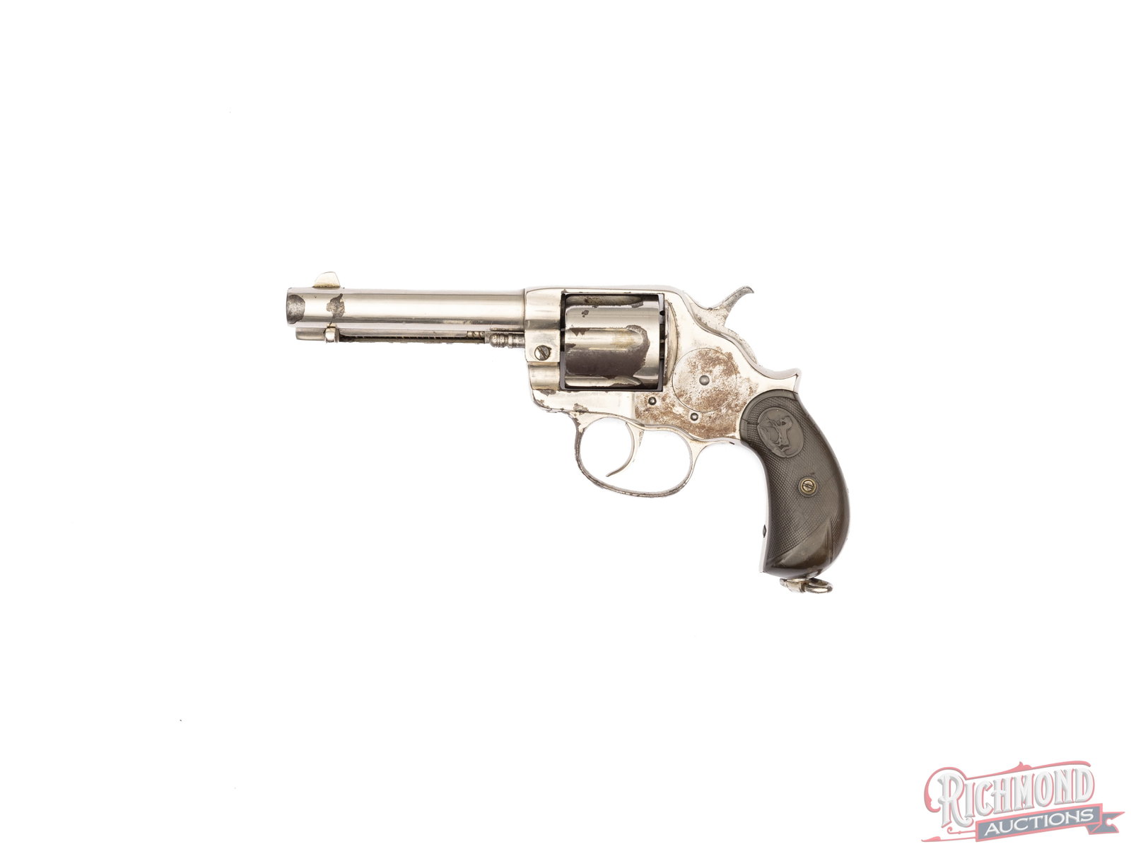 Antique Colt 1878 Nickel Double Action Revolver 45 Caliber: Manufactured by Colt in 1886. This large frame features a 4-3/4" barrel with rear integrated notch and blade front sight. Single line address on top of the barrel, barely visible. Double / single