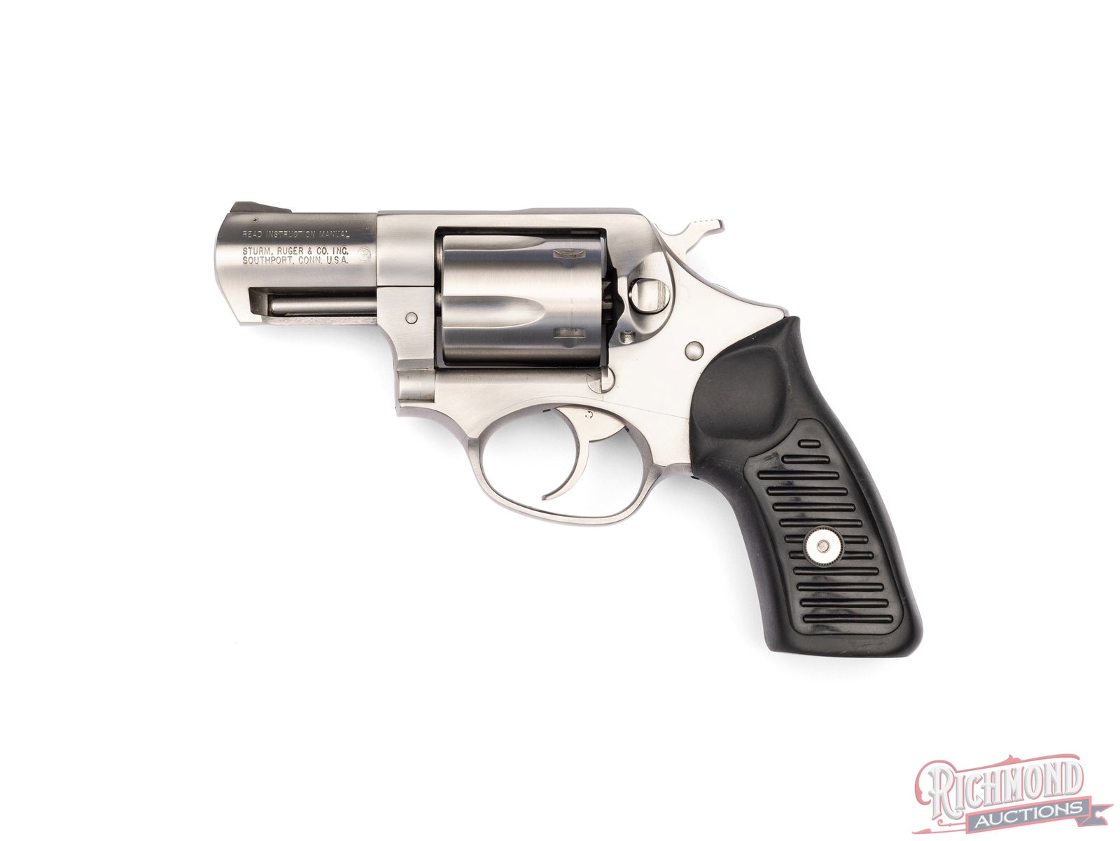 Ruger Model SP101 .357 MAG Stainless 2-1/4" Snub Nose Double Action Revolver: Manufactured by Ruger in 1998. Features a 2-1/4" barrel with rear integrated notch and blade front sight. Double/single action with a 5-round fluted swing-out cylinder chambered for .357 Magnum