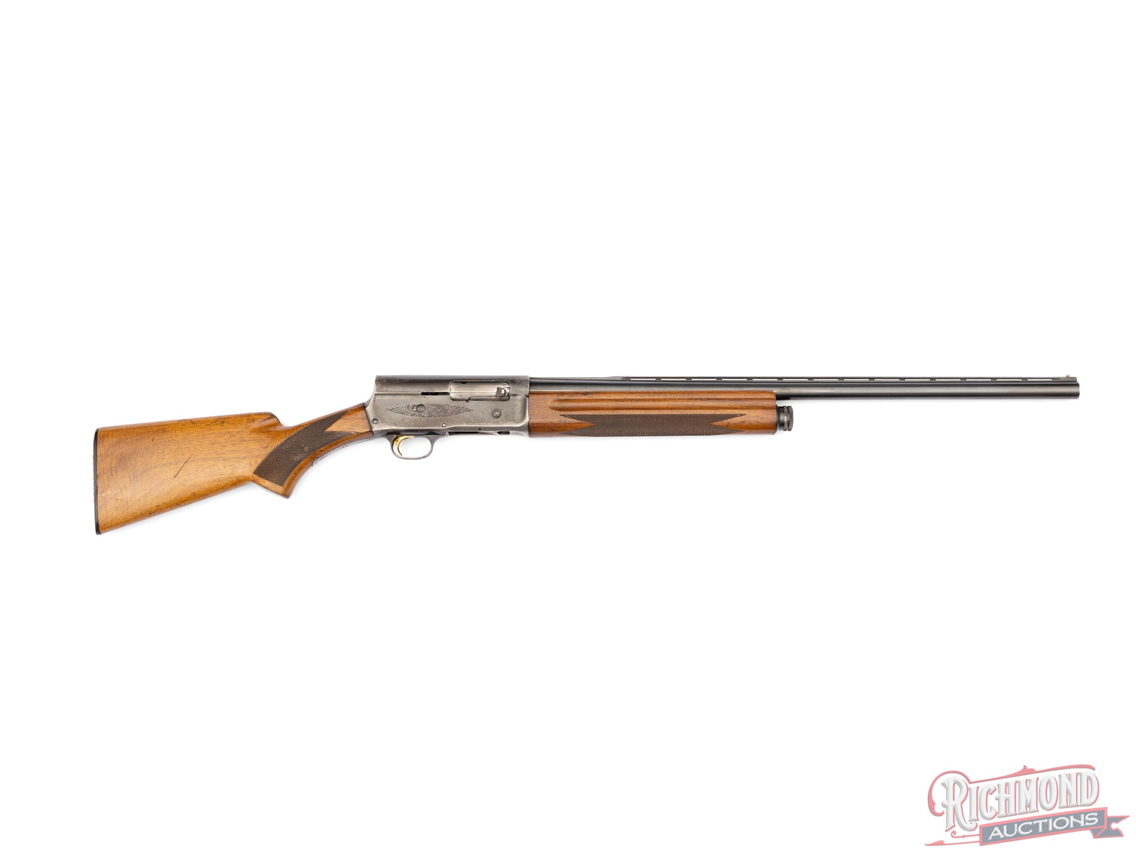1970 Belgium Browning A-5 Light Twelve 12 GA Semi-Auto Shotgun Ventilated Rib: Manufactured by FN for Browning in 1970. Features a 25" blued raised ventilated rib barrel with nickel bead front sight. Chambered for 2-3/4" shells with an Improved Cylinder choke. Semi-auto action