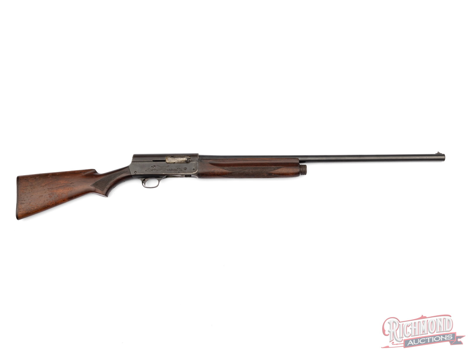 Remington Model 11 Semi-Automatic 12 Gauge Shotgun: Made by Remington Arms Company in 1947. Blued steel 12 gauge 28" barrel with 2-3/4" chamber, single high integral front sight with Full choke. Blued etched bird scene action with bar safety and "Model