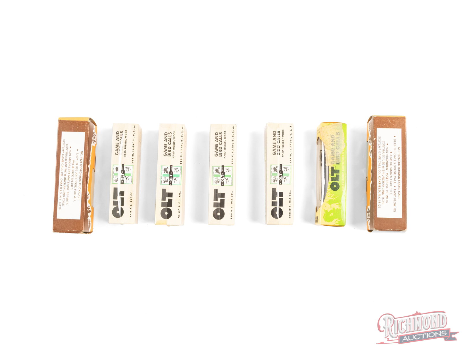 Lot of 7 P.S. Olt Co & Scotchman Game Calls Duck, Goose, Crow In Original Boxes - 2