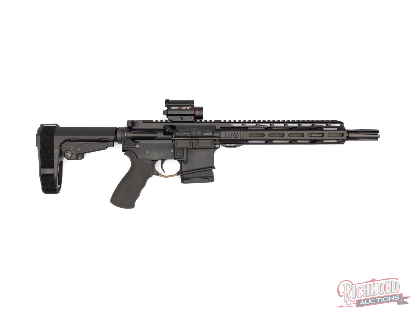 Anderson Manufacturing AR Pistol With Hardened Arms Upper .350 Legend: This AR platform pistol is built on an Anderson Manufacturing Receiver and fitted with a Hardened Arms upper and barrel chambered in .350 Legend. It features an 11 1/2 barrel MLok handguard and
