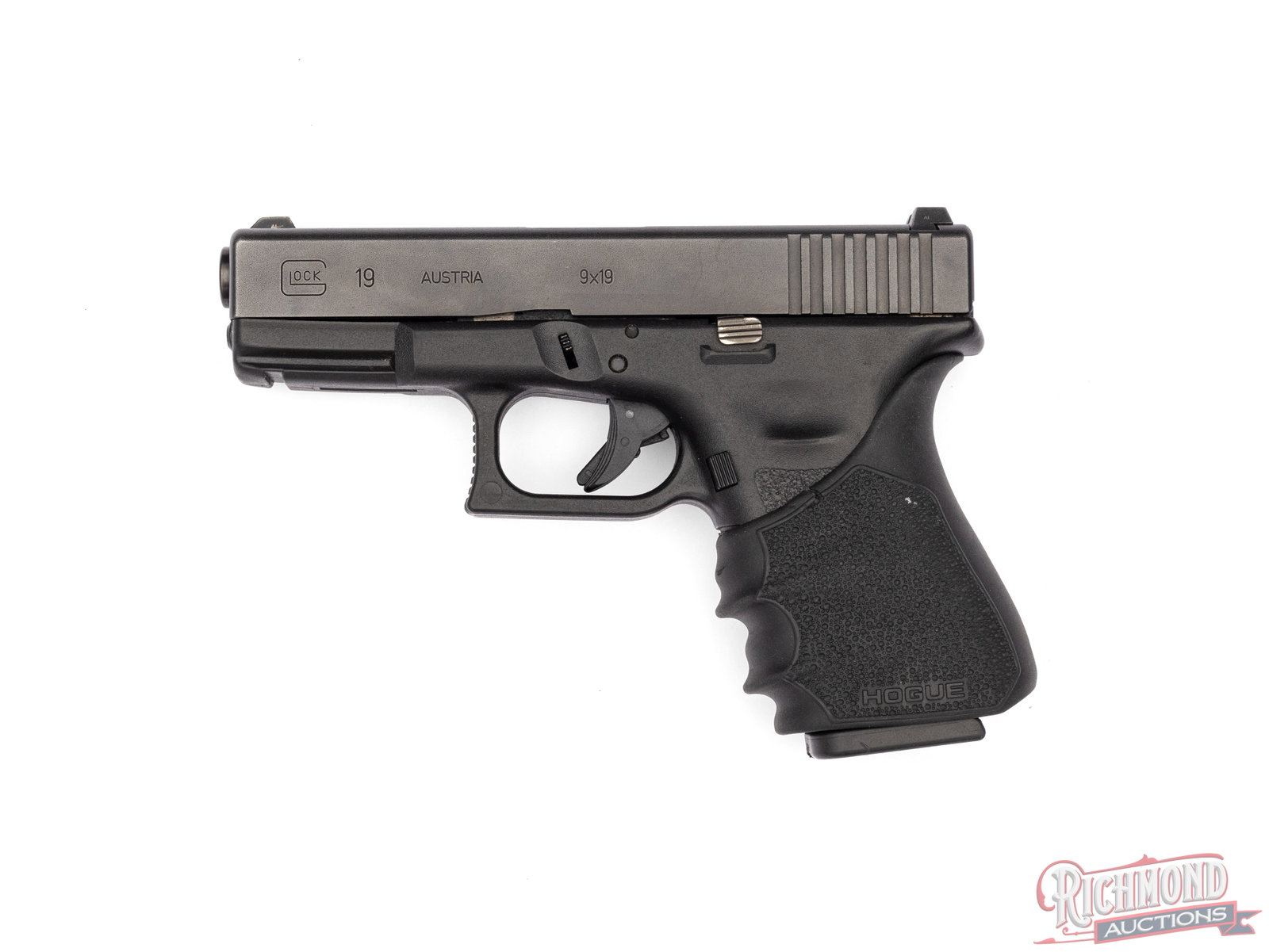 Glock G19 9mm Luger Gen 3 Semi-Automatic Pistol: Manufactured by Glock in Smyrna, GA. Features a 3-7/8" barrel and factory 3-dot night sights. Black finish on the 3rd generation frame. Semi-automatic striker fired with the Glock safety trigger.