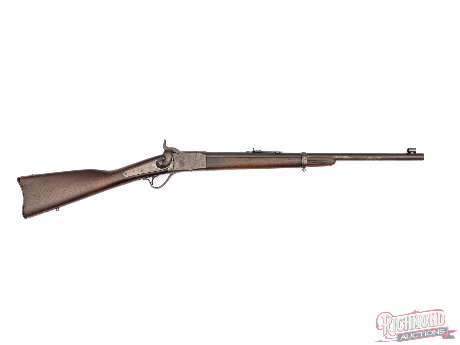 Peabody Outside Hammer Sporting Single Shot Rifle .45-70 Caliber: The Peabody Outside Hammer sporting rifles were made circa 1866 to 1875 with 26" - 28" barrels. This rifle appears to have been shortened to a 23" barrel. It features a dovetailed, hooded, blade