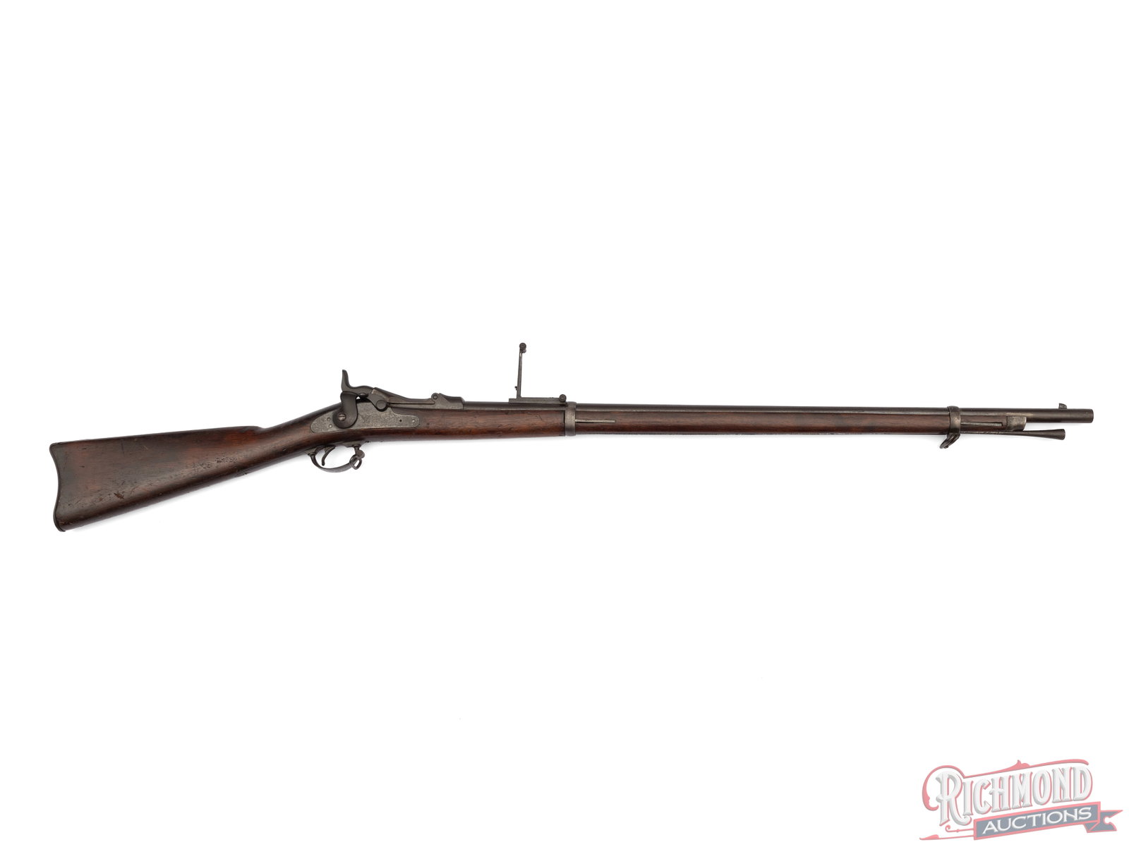 1886 Springfield Model 1873 Trapdoor Single Shot Rifle .45-70: This rifle was made by Springfield Armory in 1886 and is chambered in .45-70. It features a 32 1/2" barrel fitted with a blade style front sight and Buffington rear sight with "VP" Eagle and "P" proof