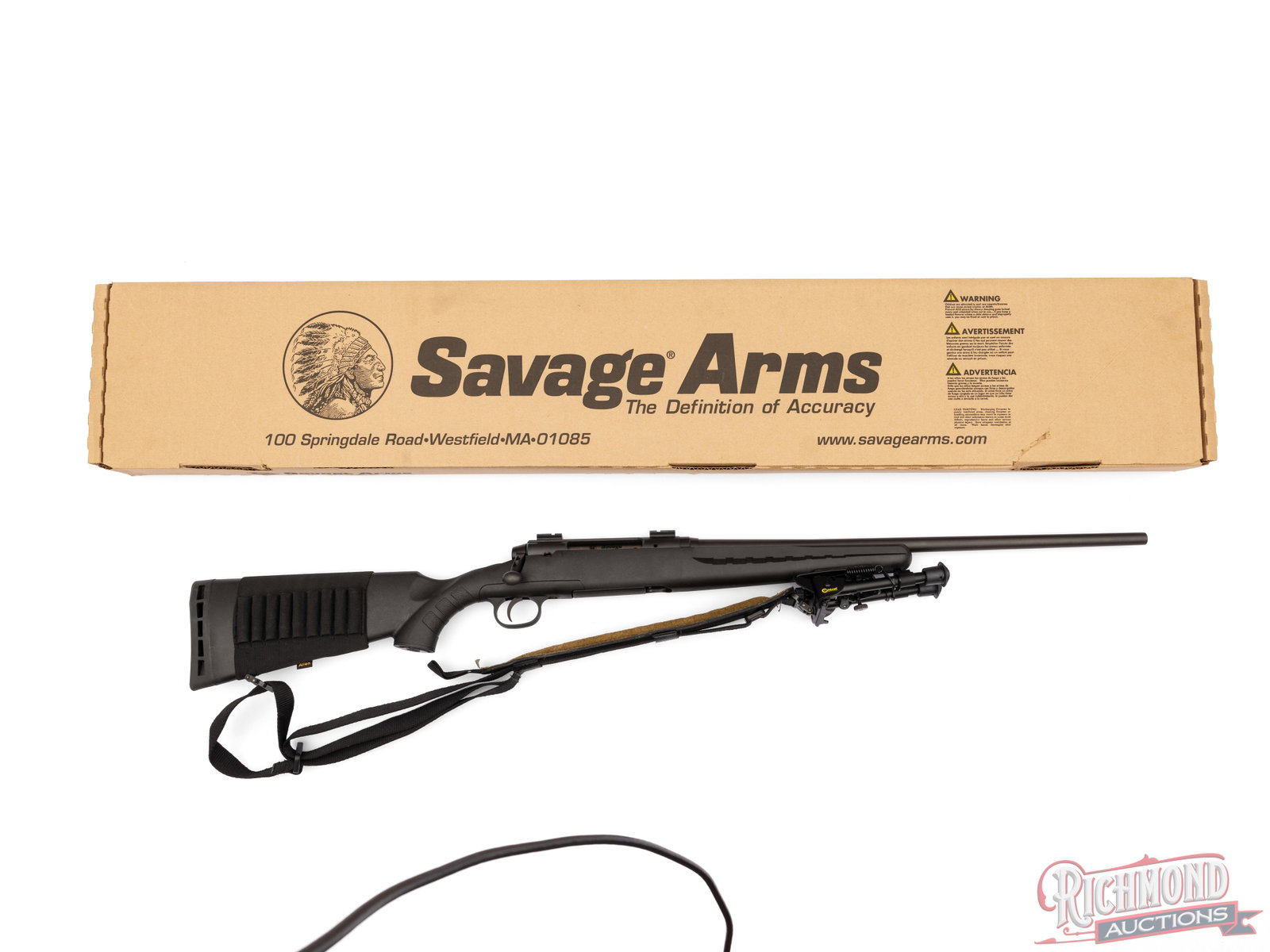 Savage Axis .308 WIN Bolt Action Rifle With Bi-pod: Manufactured by Savage Arms. Features a 24" matte black sightless barrel. Axis bolt action with manual thumb safety and integrated scope ring bases. Detachable magazine, chambered for .308 Winchester