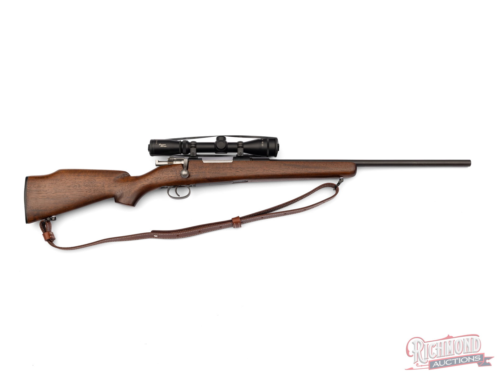 Clackamus Kimber M96 Sweden 6.5x55mm Sporterized Mauser Bolt Action Rifle with Burris Scope: Kimber sporterized rebuild of a Carl Gustav Swedish Mauser action done in the early 1990's. Features a 22" matte blue finished sightless barrel stamped "KIMBER of AMERICA INC, CLACKAMUS, OR -M96 SWEDE