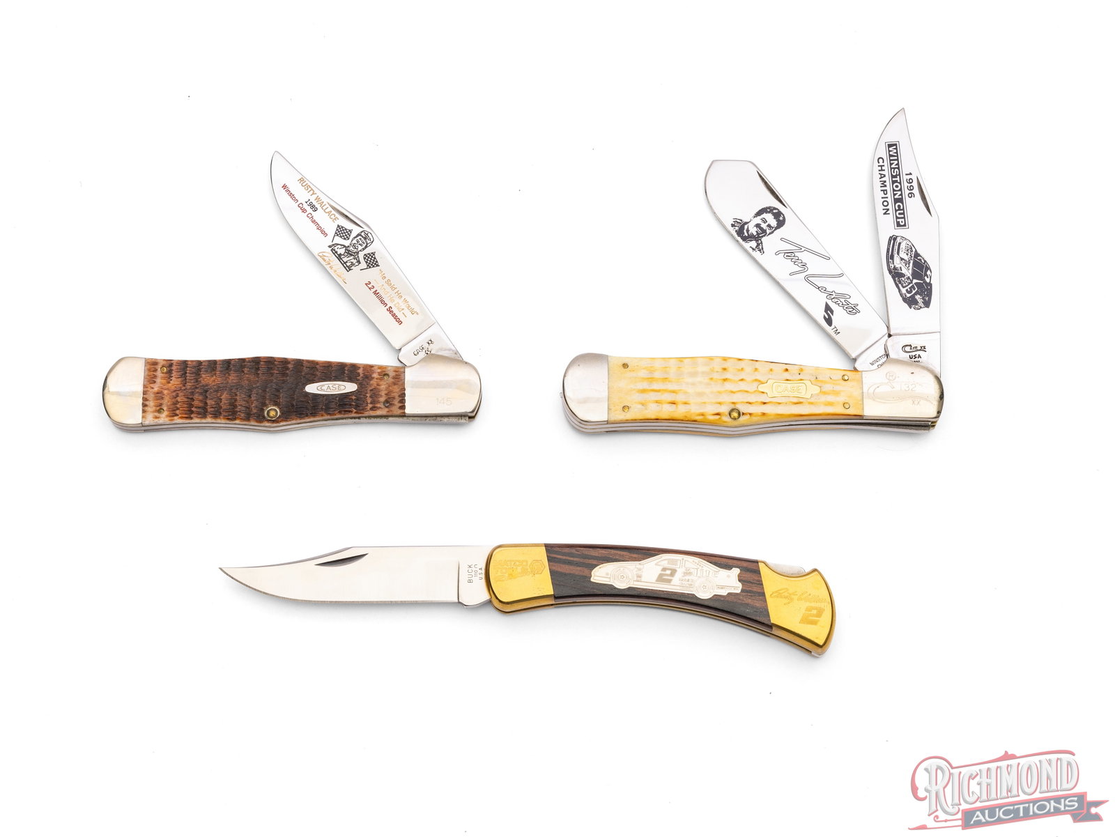 Three Case XX & Buck Collector Folder Knives Nascar Rusty Wallace & Terry Labonte Commemorative - 2