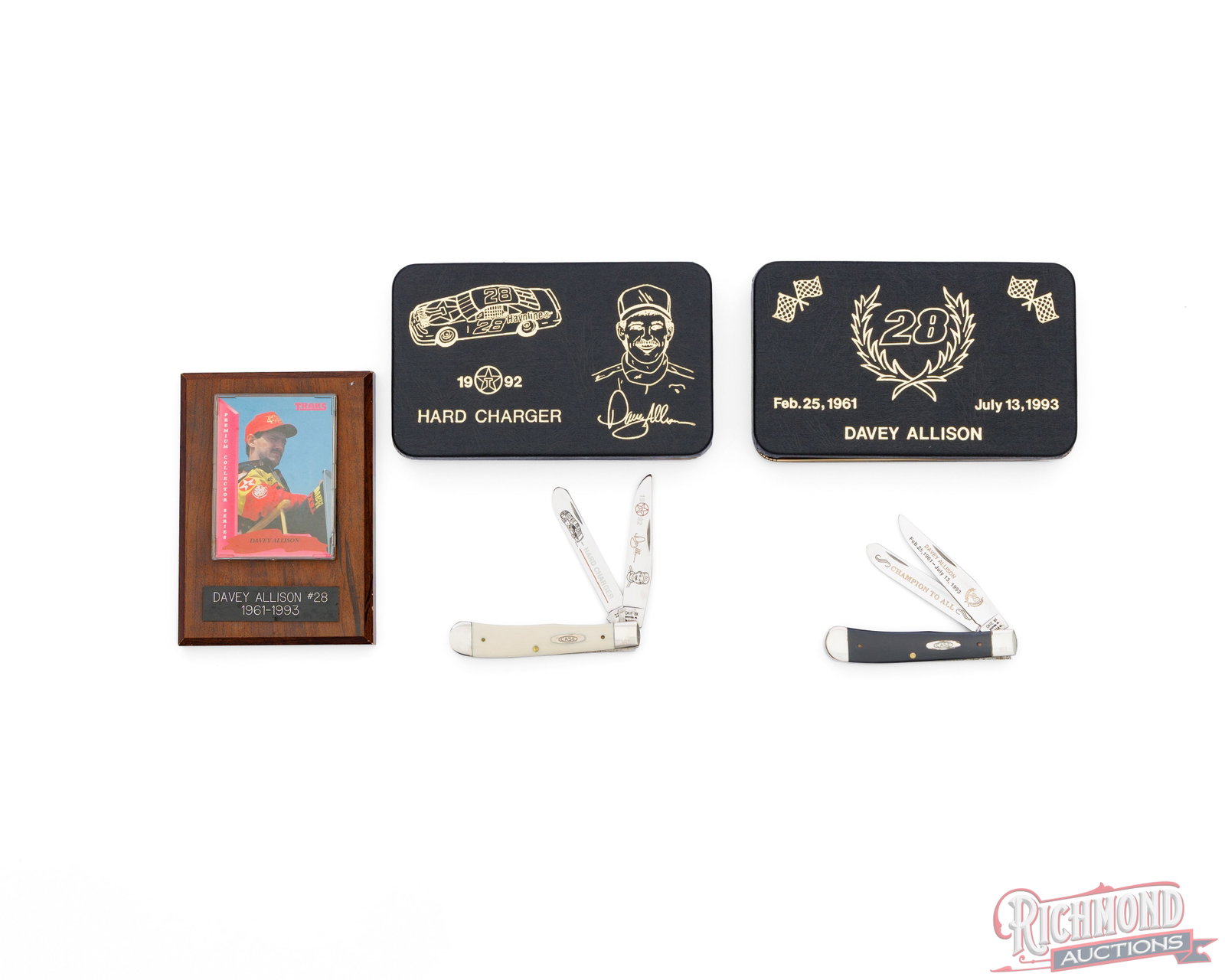 Two Case XX Davey Allison Nascar Collector Trapper Knives and Card (1 of 3)