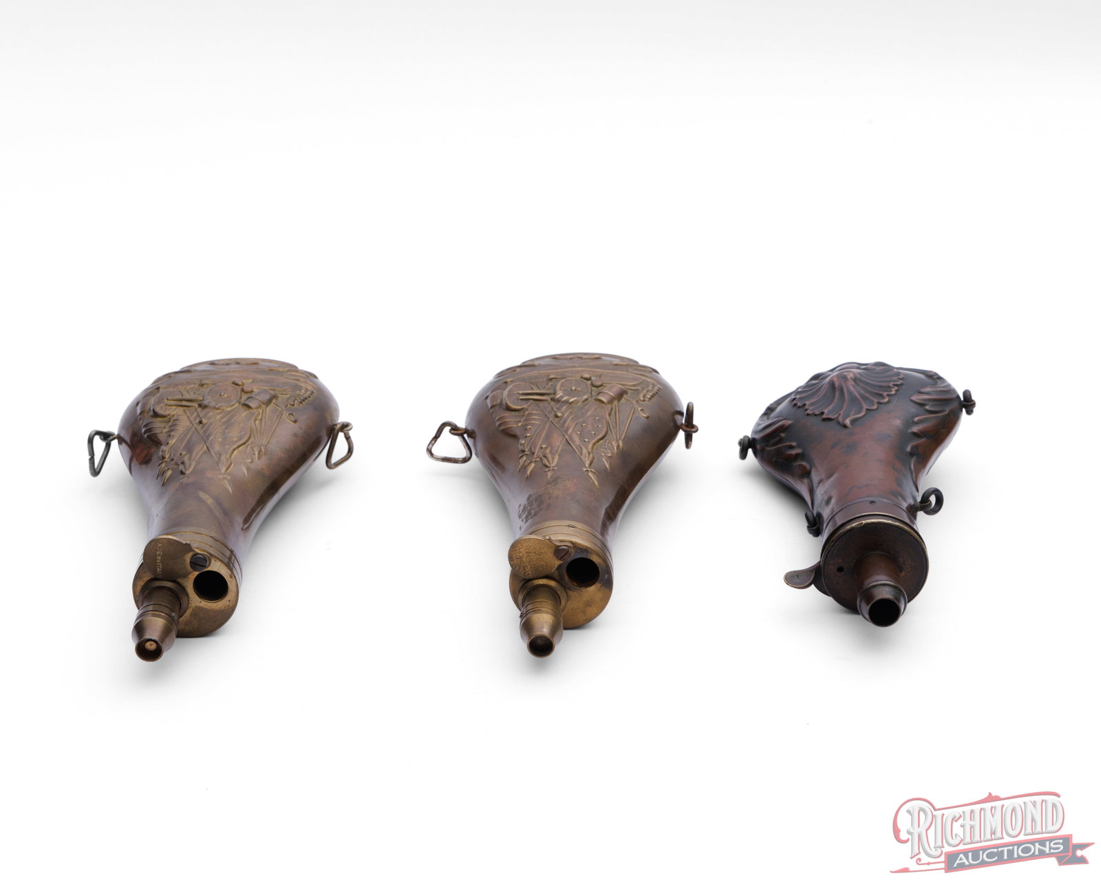Lot of Three Vintage Copper Powder Flasks - 3