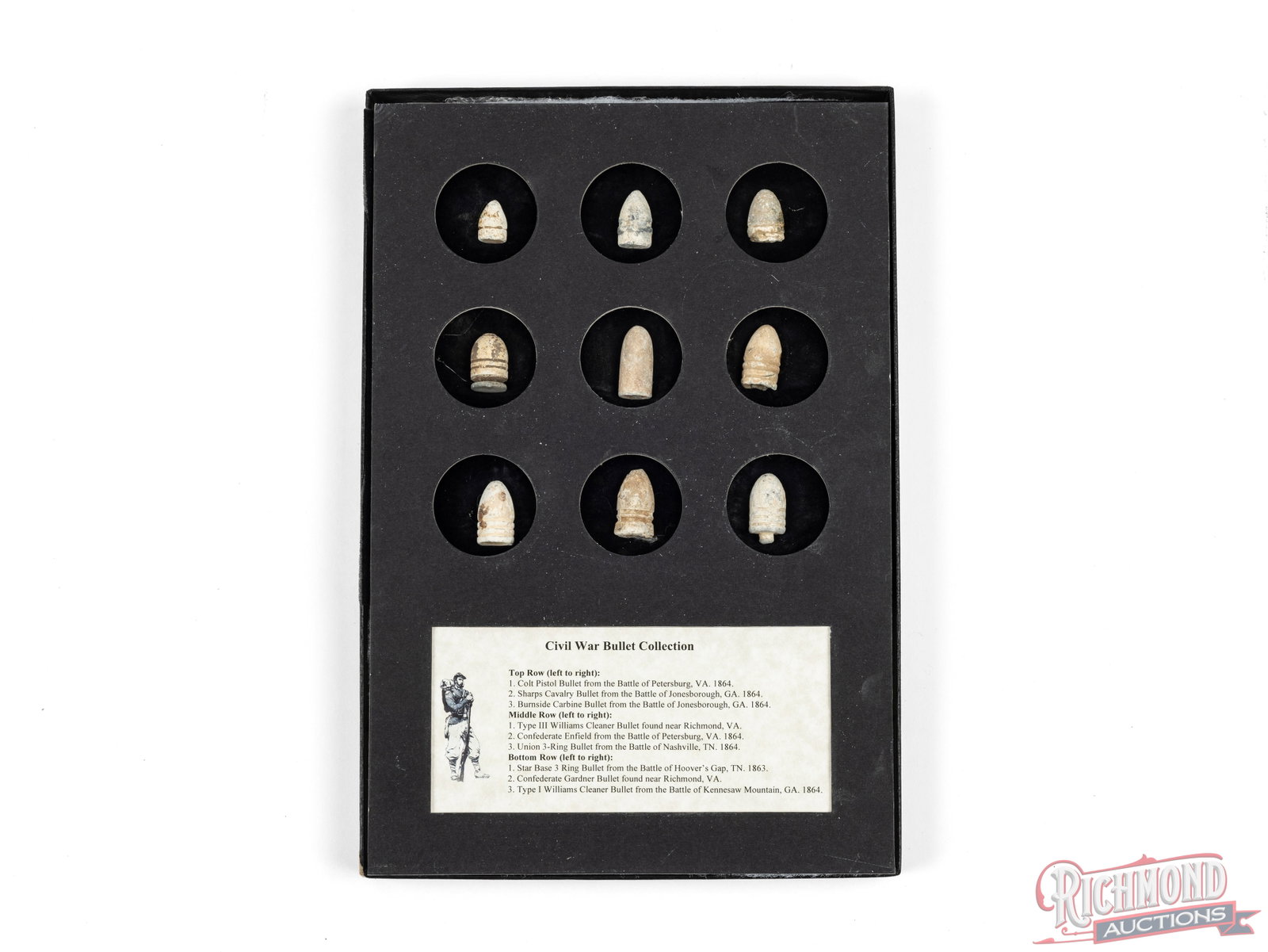 Collection of Civil War Musket and Minie Ball Bullets In Display Cases - 3
