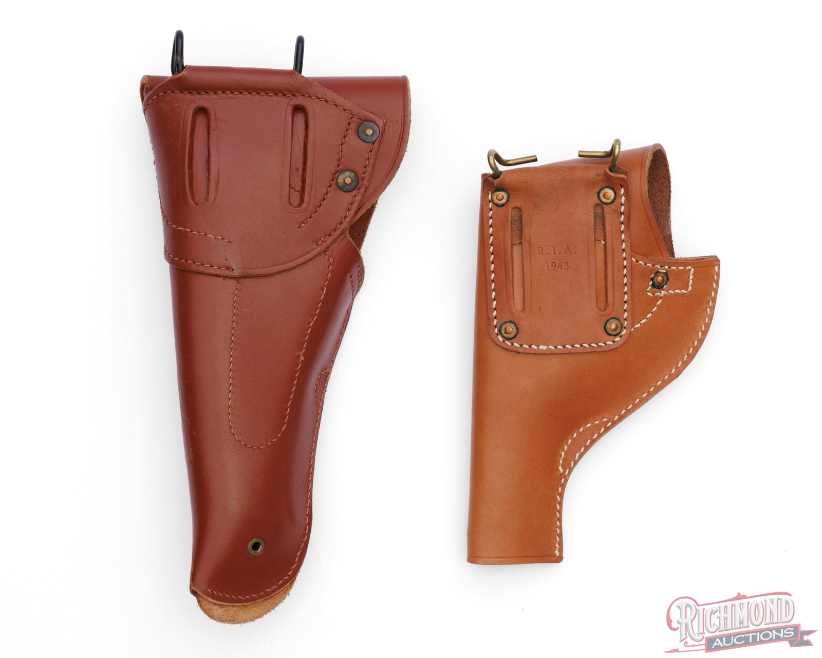 Two Leather US Embossed 1911 and Revolver Holsters - 2