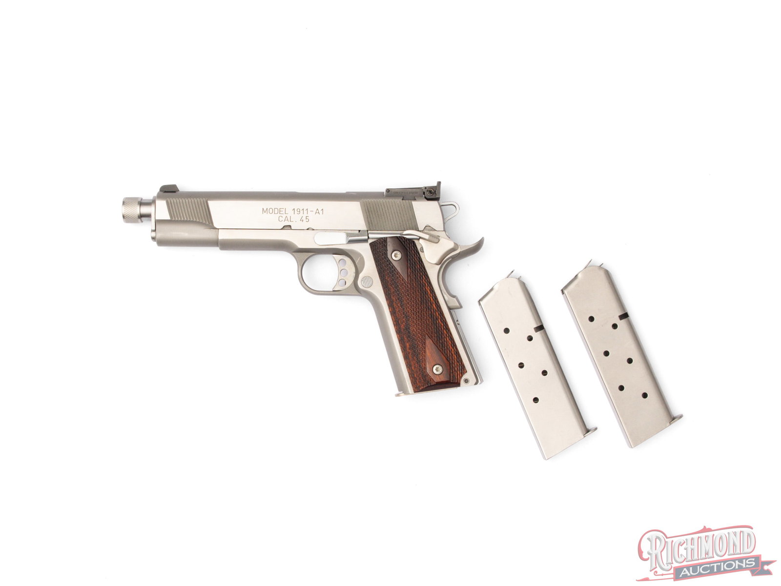Springfield Armory 1911-A1 Stainless .45 ACP Semi-Auto Threaded Pistol In Original Case - 2