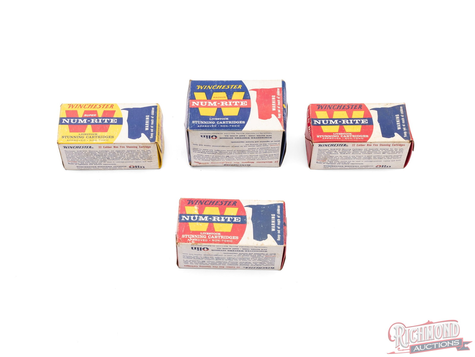 2000 Rounds of Winchester Num-Rite .22 LR and .22 WMR Rimfire Cartridges: This lot includes 4 boxes with 500 rounds each of Winchester Num-Rite rimfire cartridges. There is one box of .22 Winchester Magnum Rimfire and three boxes of .22 Caliber (.22 LR) stunning
