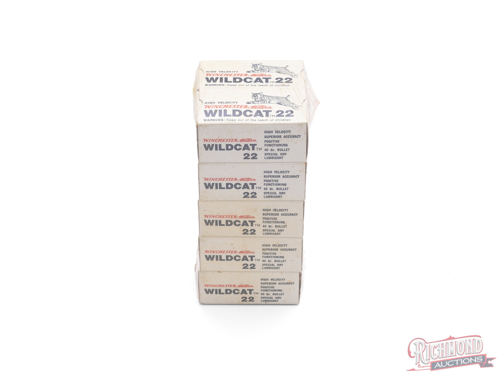 Sealed 500 Rounds Of Winchester Western Wildcat 22 LR: There are 10 boxes in this lot of Winchester Western Wildcat 22 LR 40 grain cartridges. The 10 boxes are shrink wrapped together in plastic. CALIBER/GA: 22 LR. Condition VERY GOOD