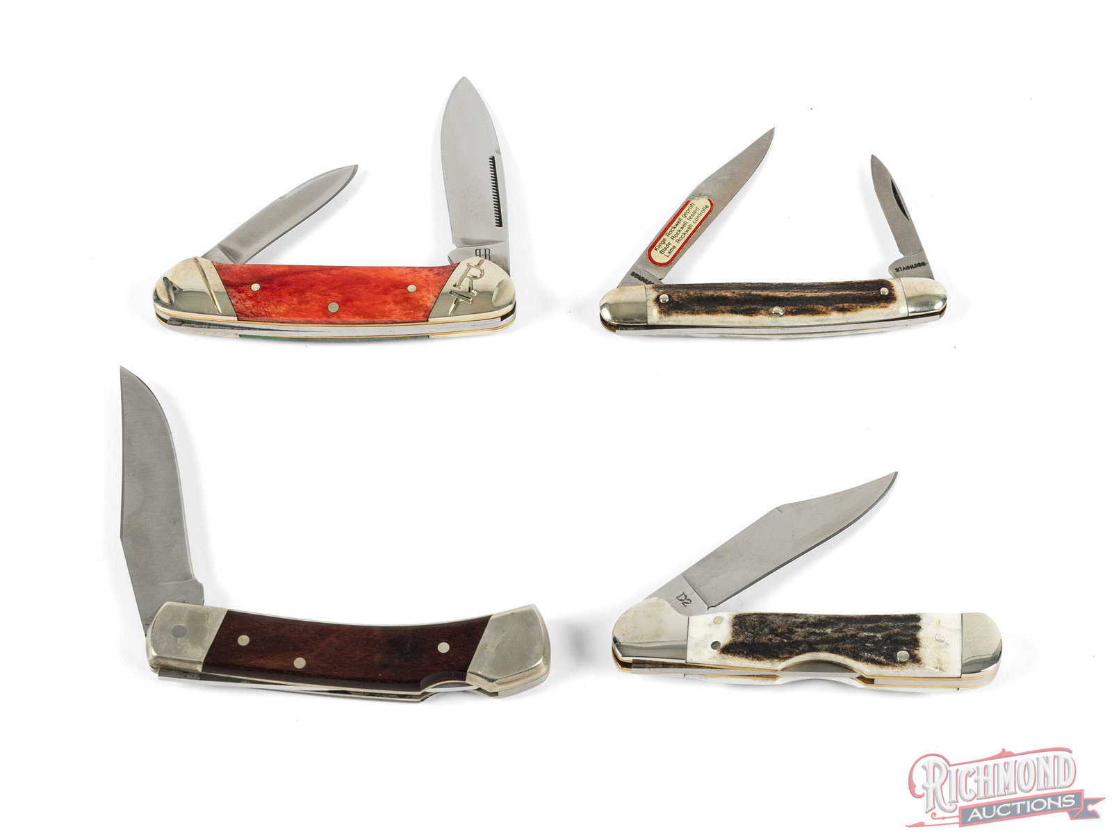 Lot of 4 Folding Knives With Leather Sheaths - 3
