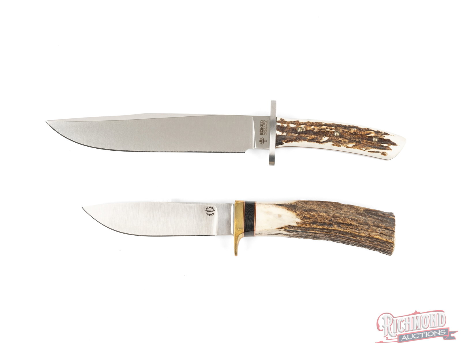 Pair of Boker And Dozier Brand Hunting Knives With Leather Sheaths - 3