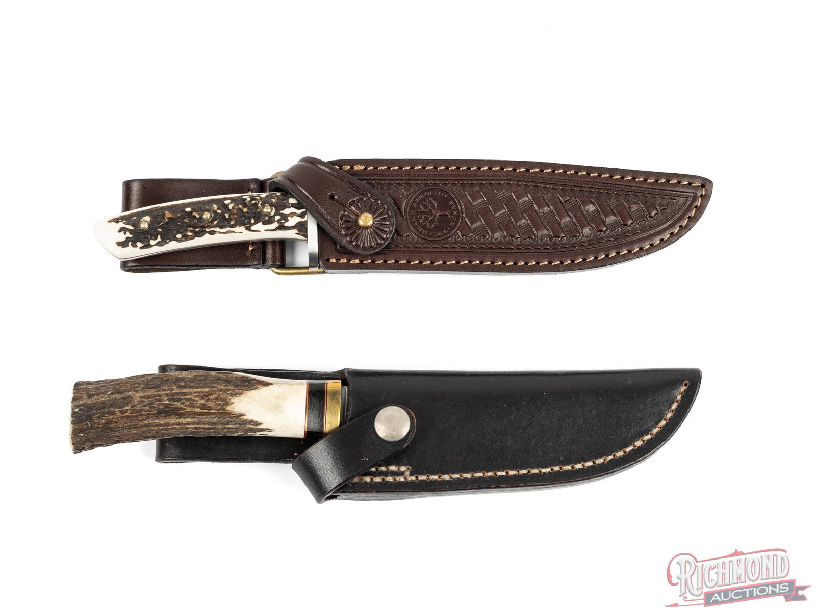 Pair of Boker And Dozier Brand Hunting Knives With Leather Sheaths - 4