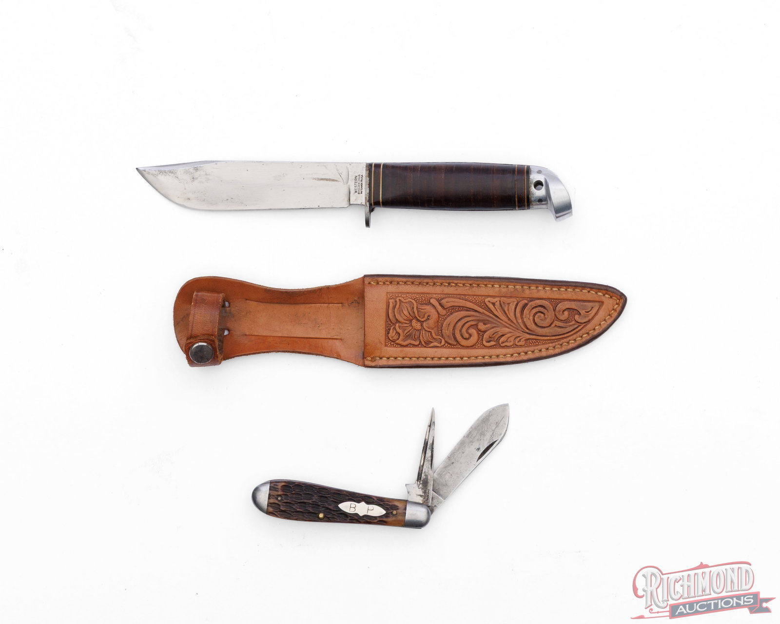 Vintage Robeson Schrade 2-Blade Folder & Western Fixed Blade Knife With Tooled Sheath (1 of 3)
