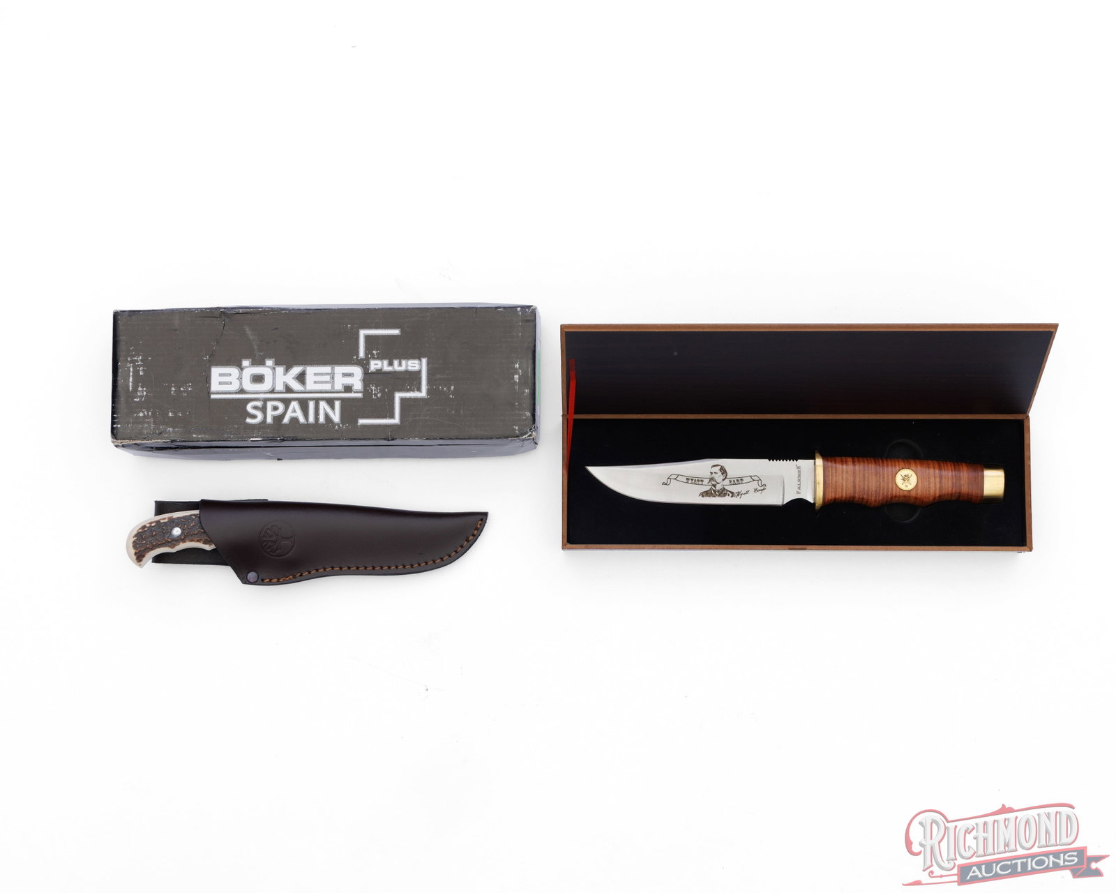 Boker Plus Hunter Stag Handle Knife & Falkner Wyatt Earp Collector Edition Knife Both New in Boxes (1 of 4)