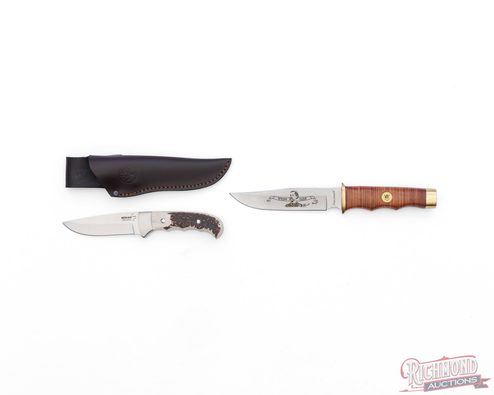 Boker Plus Hunter Stag Handle Knife & Falkner Wyatt Earp Collector Edition Knife Both New in Boxes - 2
