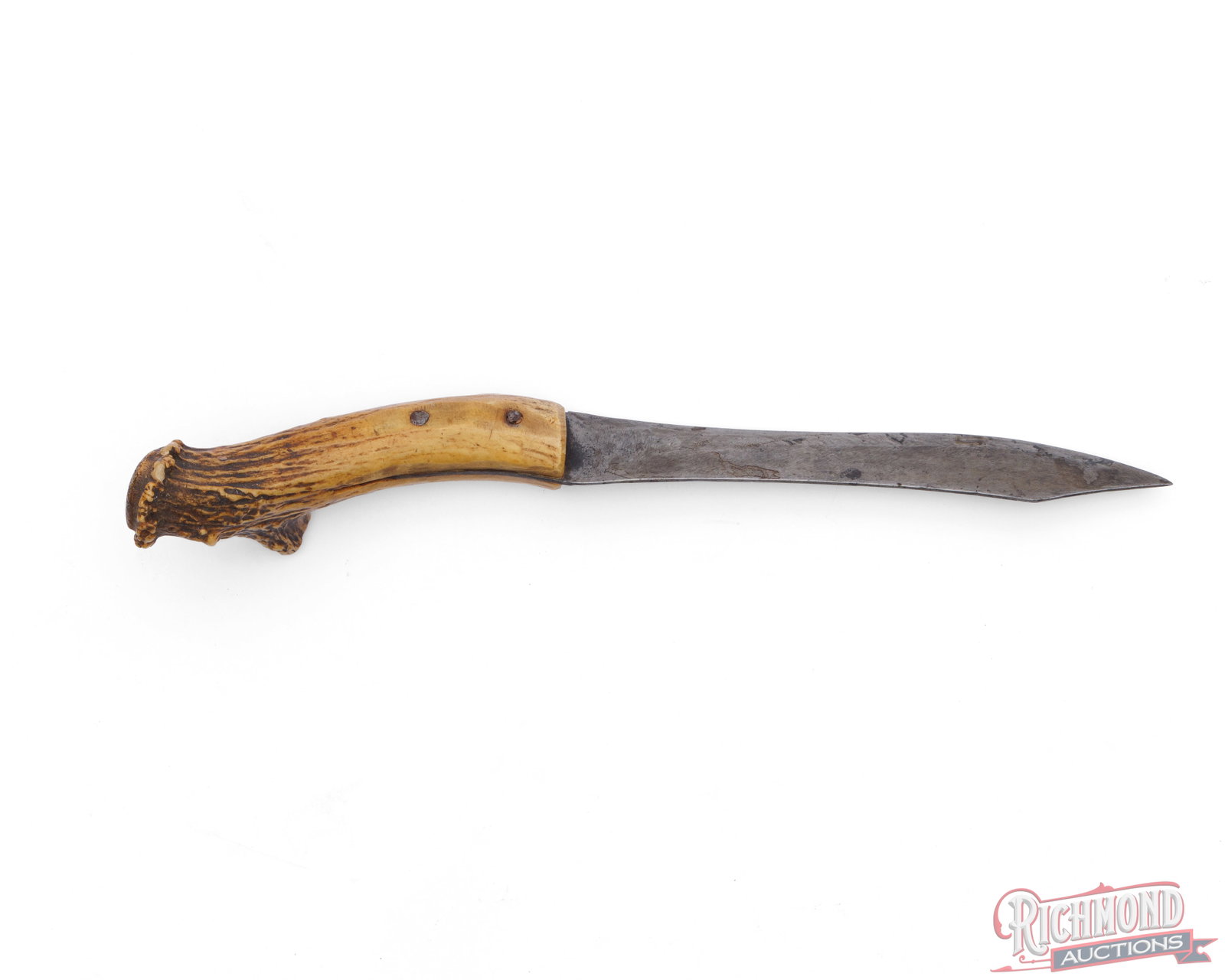 Antique Elk Horn Fixed Blade Carving Knife - 2