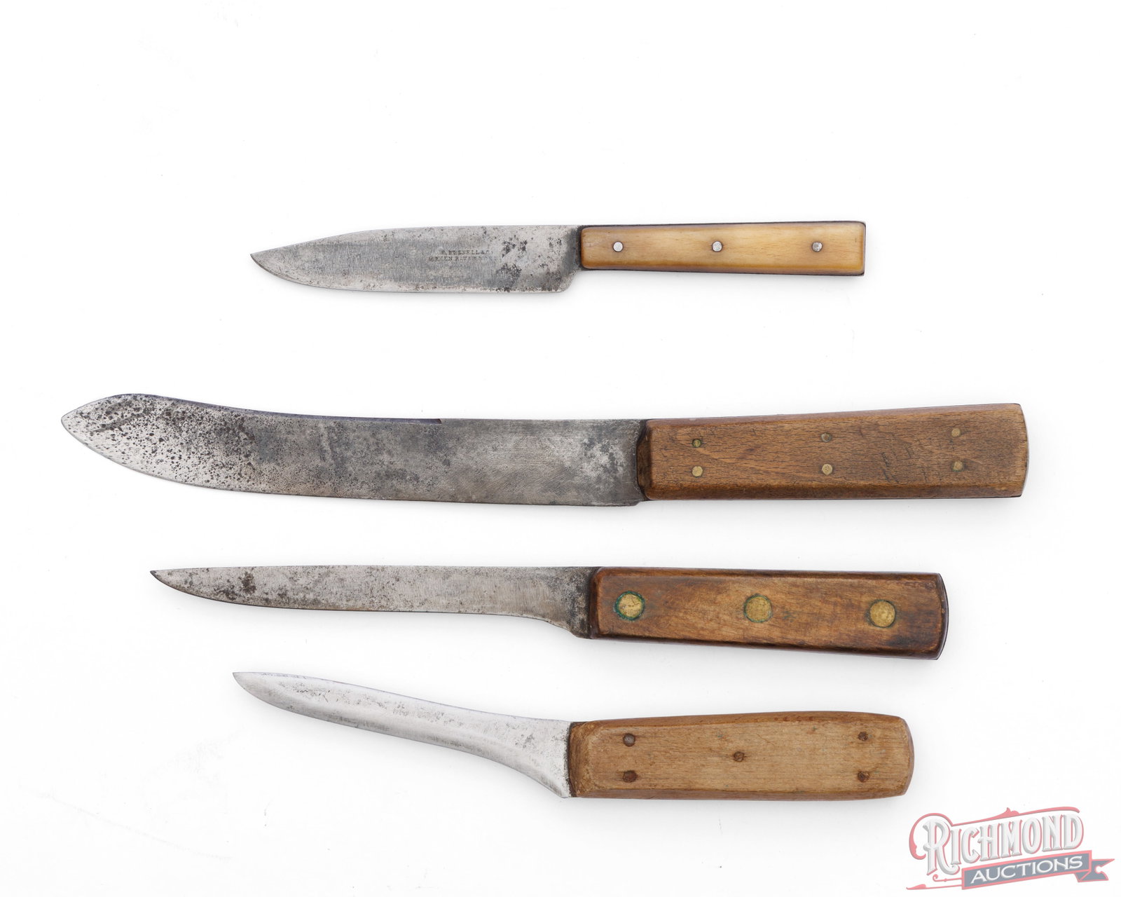 Lot of Four Antique & Primitive Fixed Blade Knives Includes a J. Russell Green River Works (1 of 2)