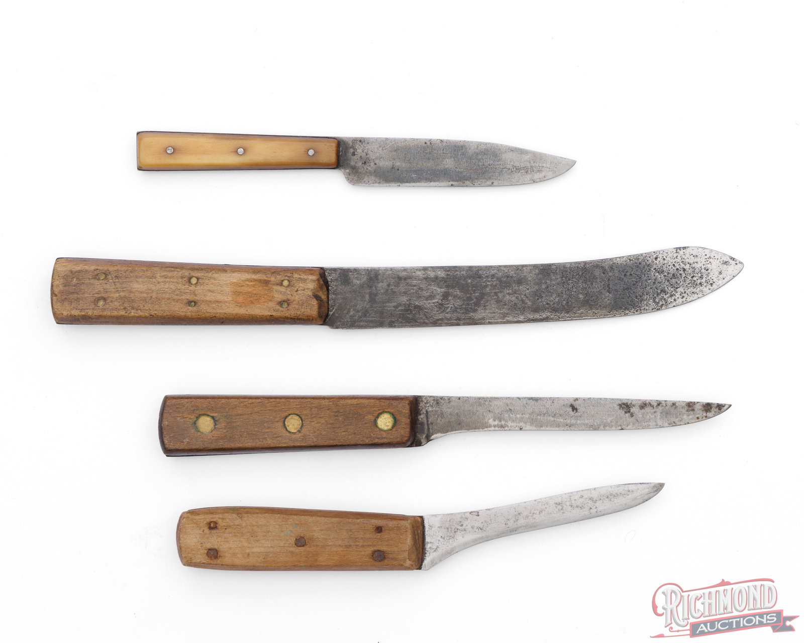 Lot of Four Antique & Primitive Fixed Blade Knives Includes a J. Russell Green River Works - 2