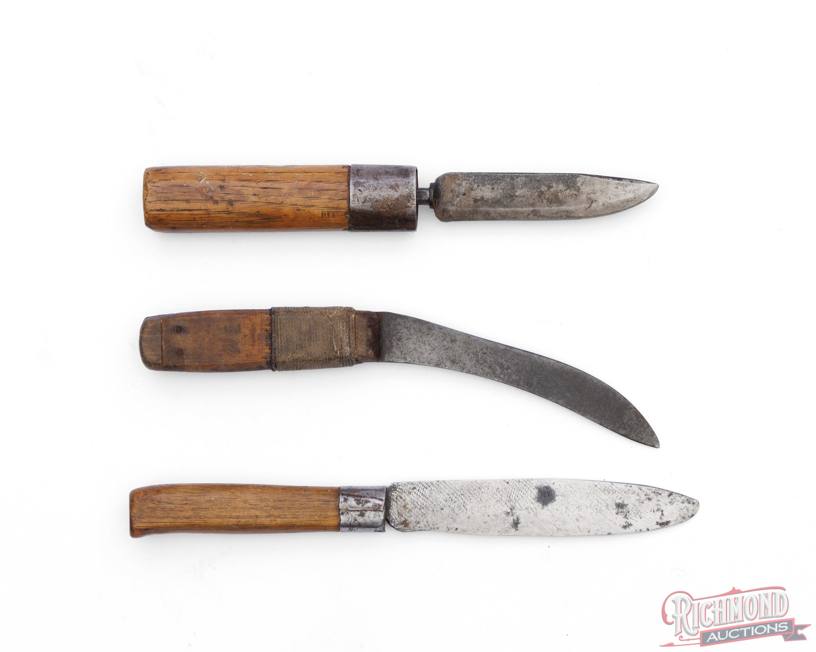 Lot of Three Antique Primitive Fixed Blade Knives - 2