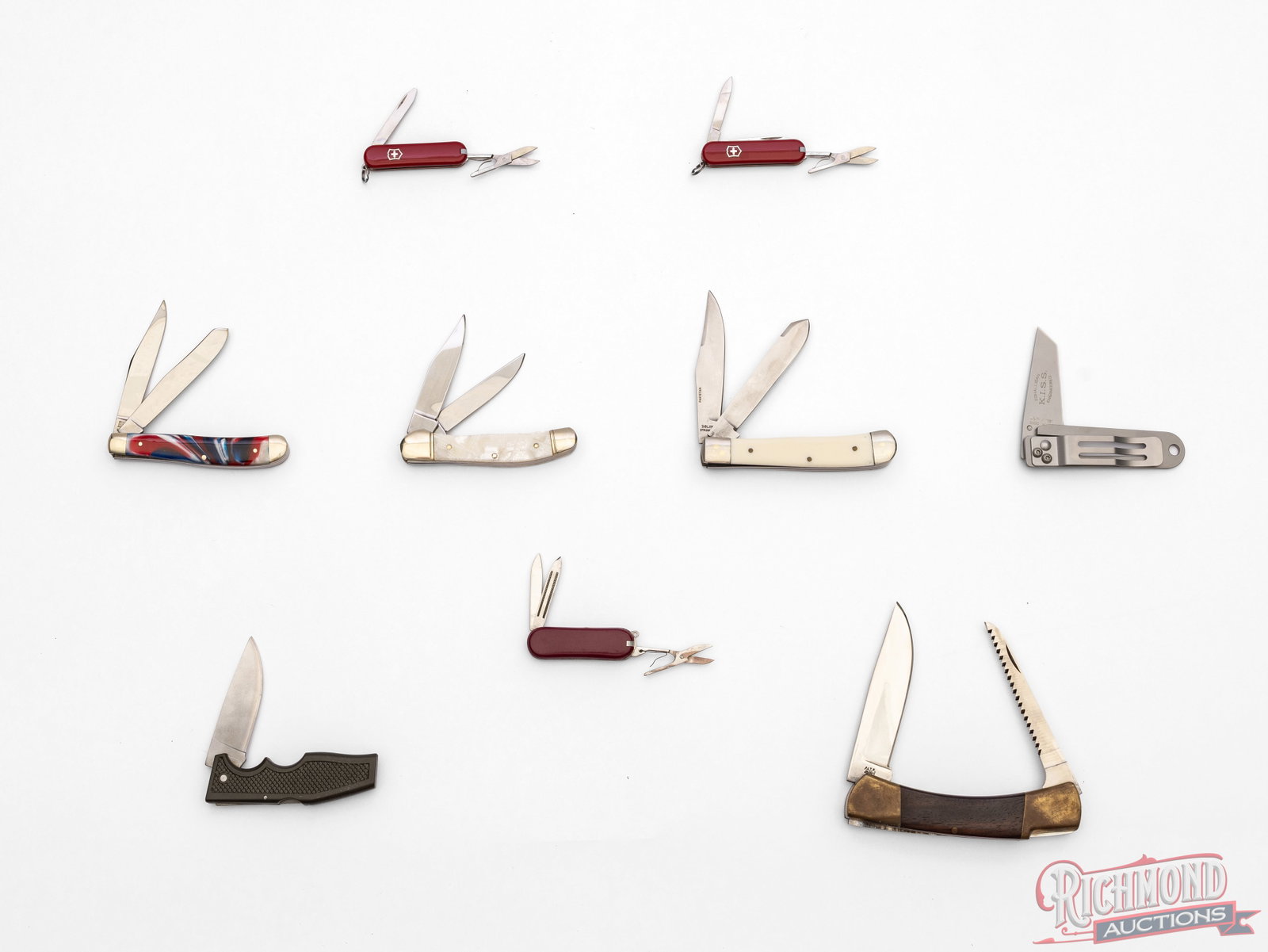 Lot of Nine Assorted Collector Folder Knives Includes Boker, Hen & Rooster, Victorinox, Columbia - 3