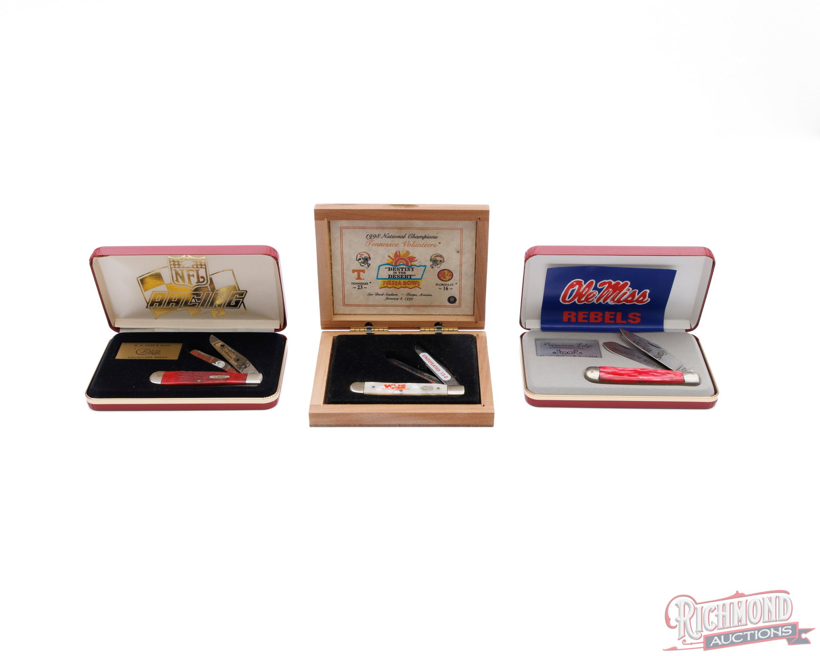 Three Trapper Style Collector Knives Case NFL, TN Vols and Ole Miss (1 of 3)