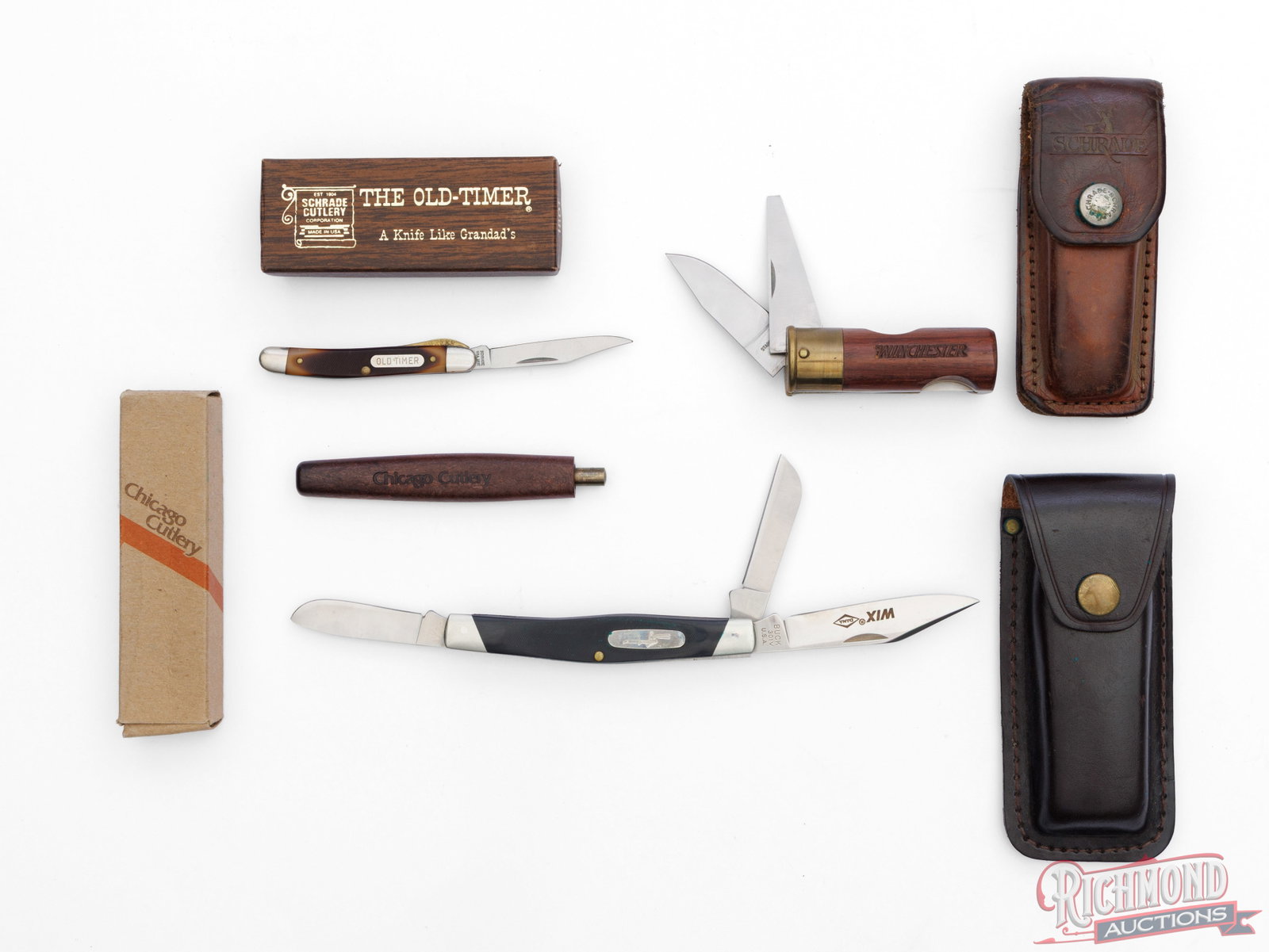Three Collector Folder Knives Buck, Old Timer, Winchester Shell & Pocket Sharpener (1 of 2)