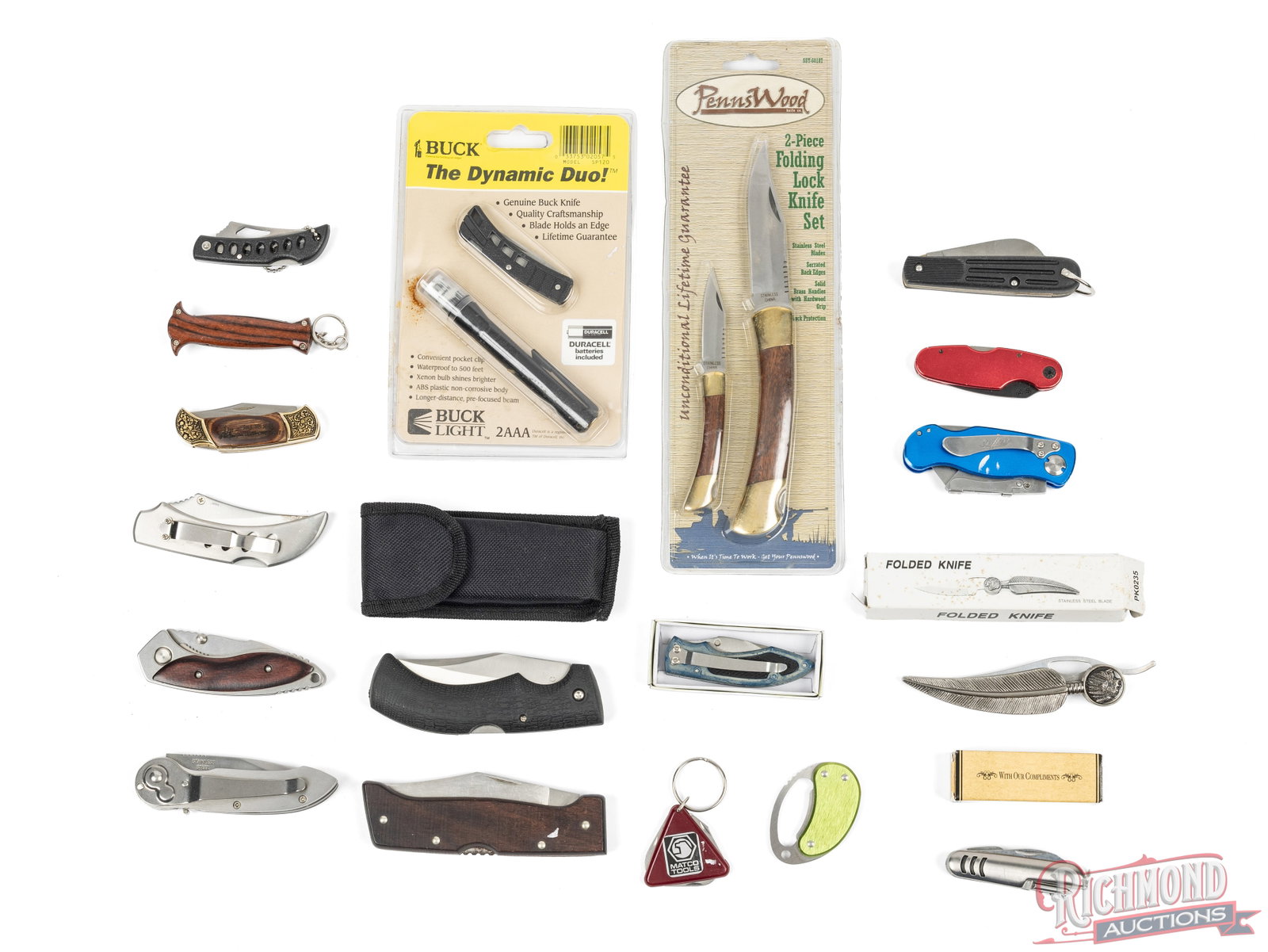 Large Assortment of Folding Pocket, Keychain and Razor Blade Knives Includes Buck & Sheffield - 2