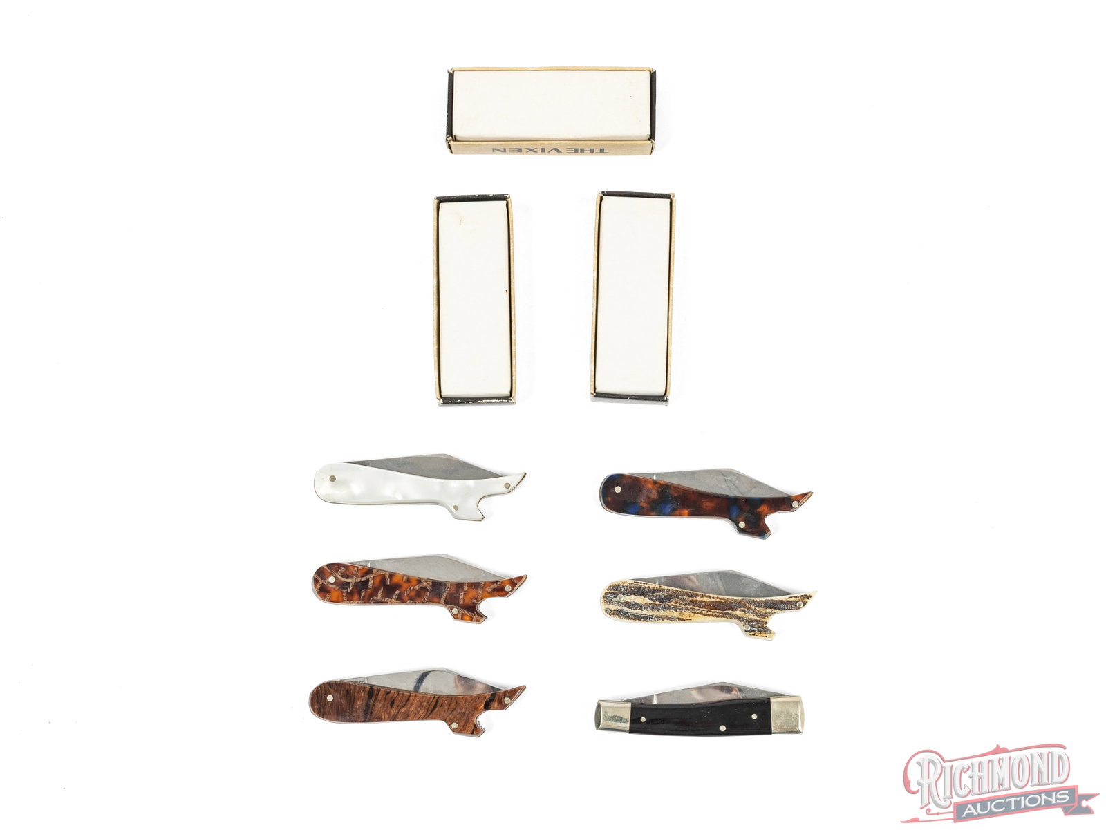 Nine Vintage Collector Folder Knives Frost Cutlery Vixen's and Assorted Boot Knives - 2