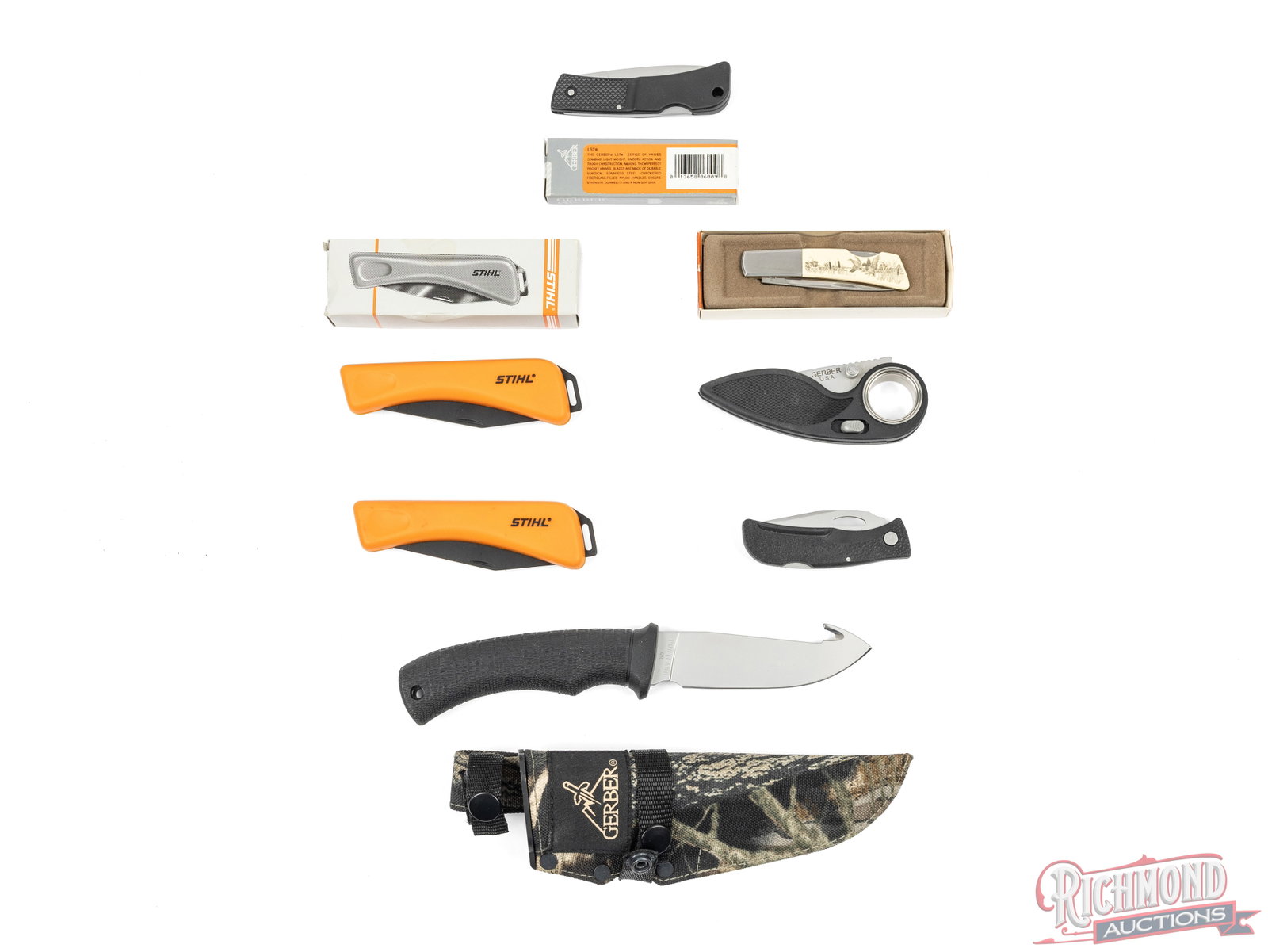 Five Gerber Folding & Fixed Blade Knives and Two Inox Stihl Folders (1 of 2)