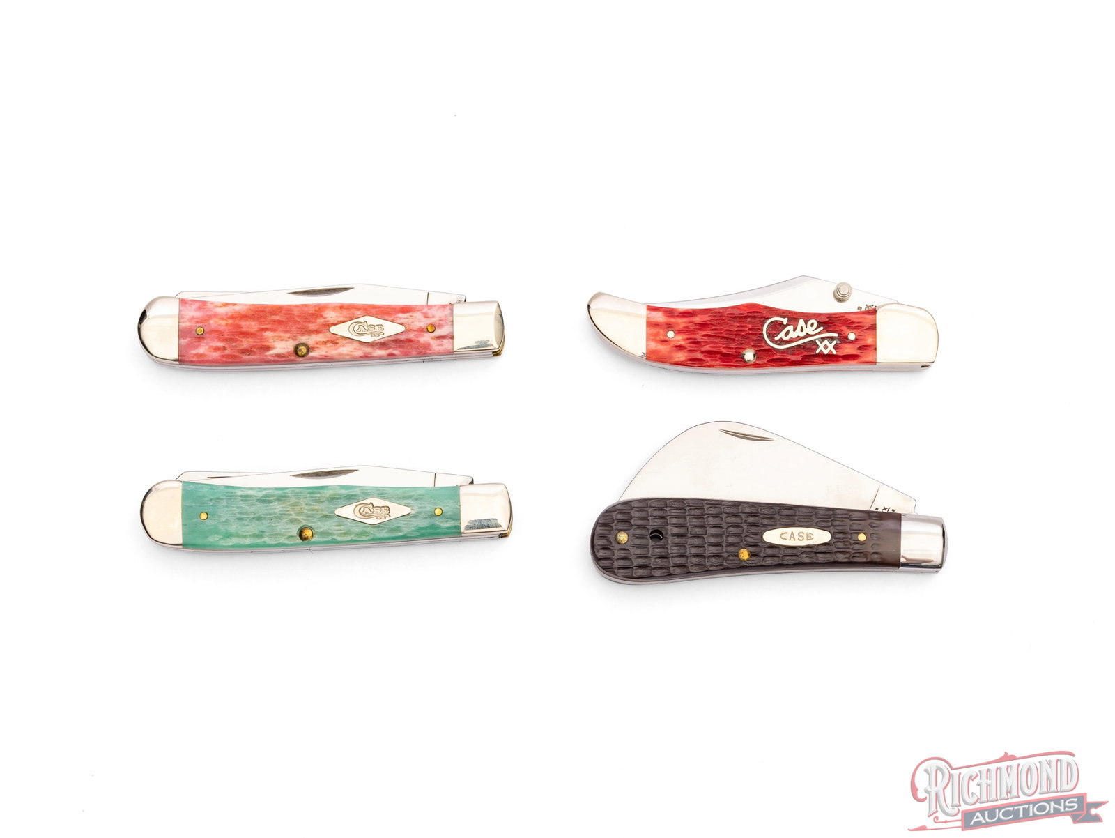 Four Case Tested XX Folder Knives in Original Boxes Trapper, Hunter and Hawkbill - 4