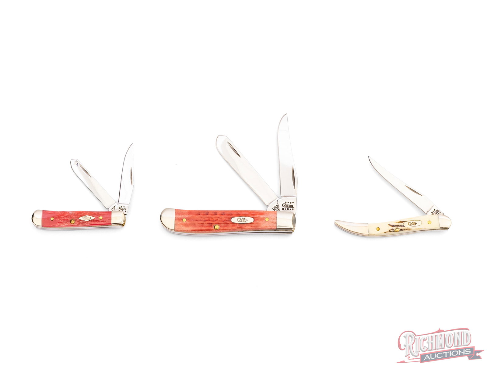 Three Case XX Folder Knives in Original Boxes Tiny Trapper, Trapper and Texas Toothpick - 2