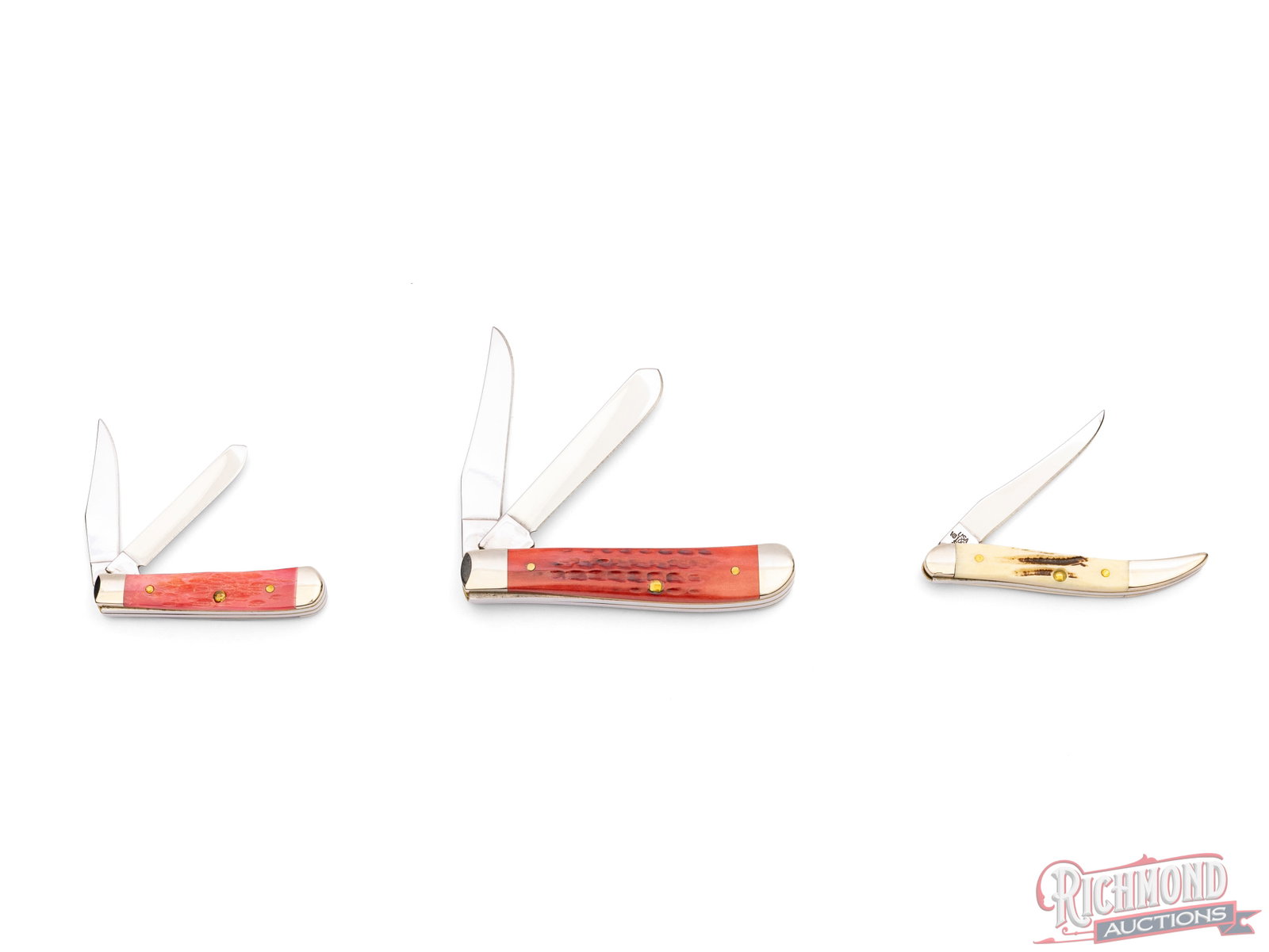 Three Case XX Folder Knives in Original Boxes Tiny Trapper, Trapper and Texas Toothpick - 3