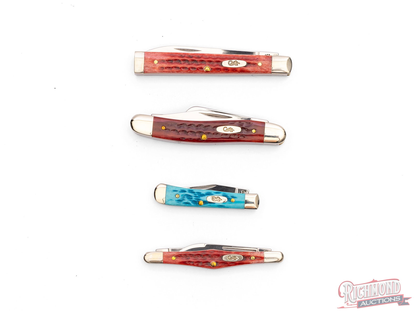 Four Case XX Pocket Worn Folder Knives in Original Boxes - 4