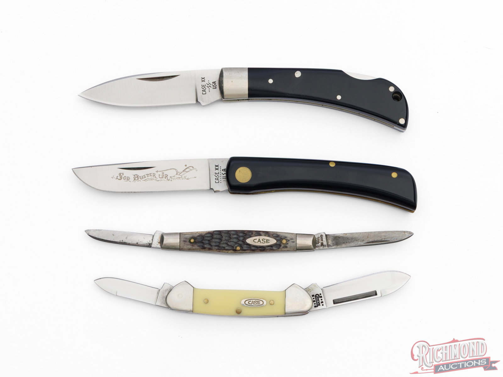 Lot of Four Case Folder Knives Sod Buster Jr, Canoe, Pen, & Lock-Back (1 of 2)
