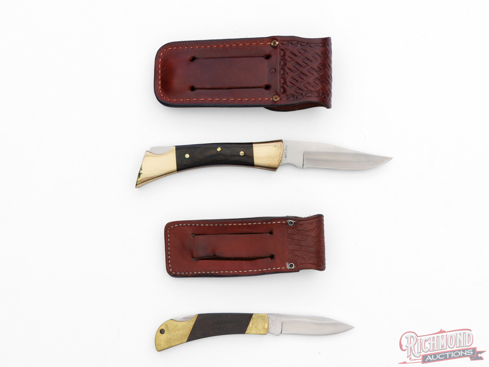 Two Case XX Sportsmen's Lock-Back Folder Knives One "Shark Tooth" With Sheaths - 3