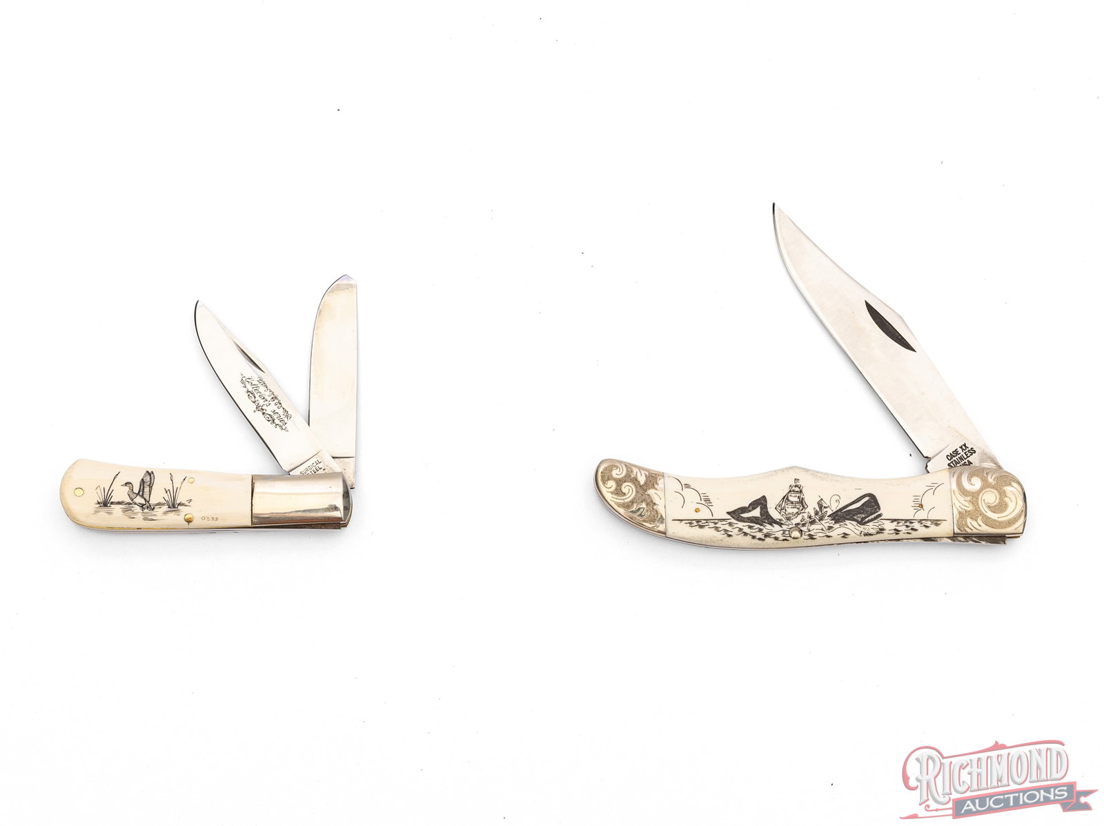 Case XX Moby Dick Scrimshaw Etched Folder Knife & Mammoth Tusk Limited Edition Collector Knife - 2