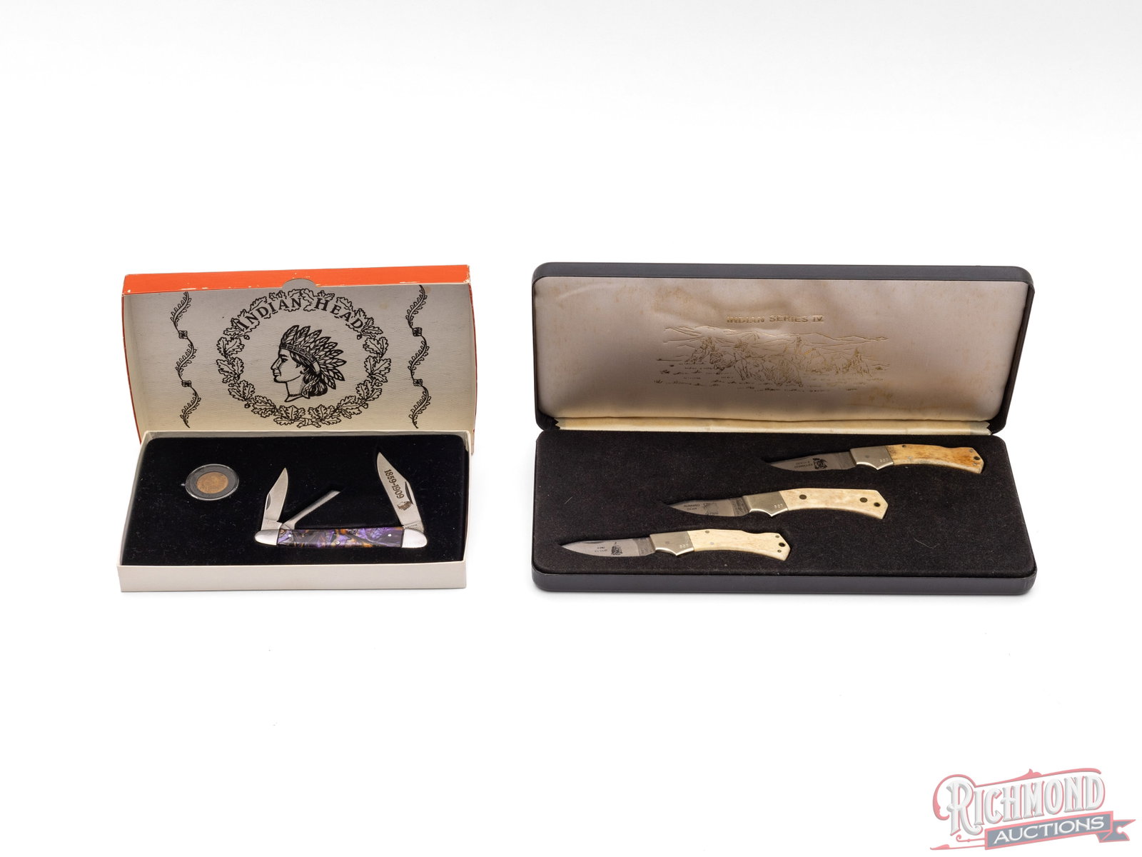 Indian Head Coin & Commemorative Folder Knife & Parker Cutlery Indian Series IV Three Knife Set - 4