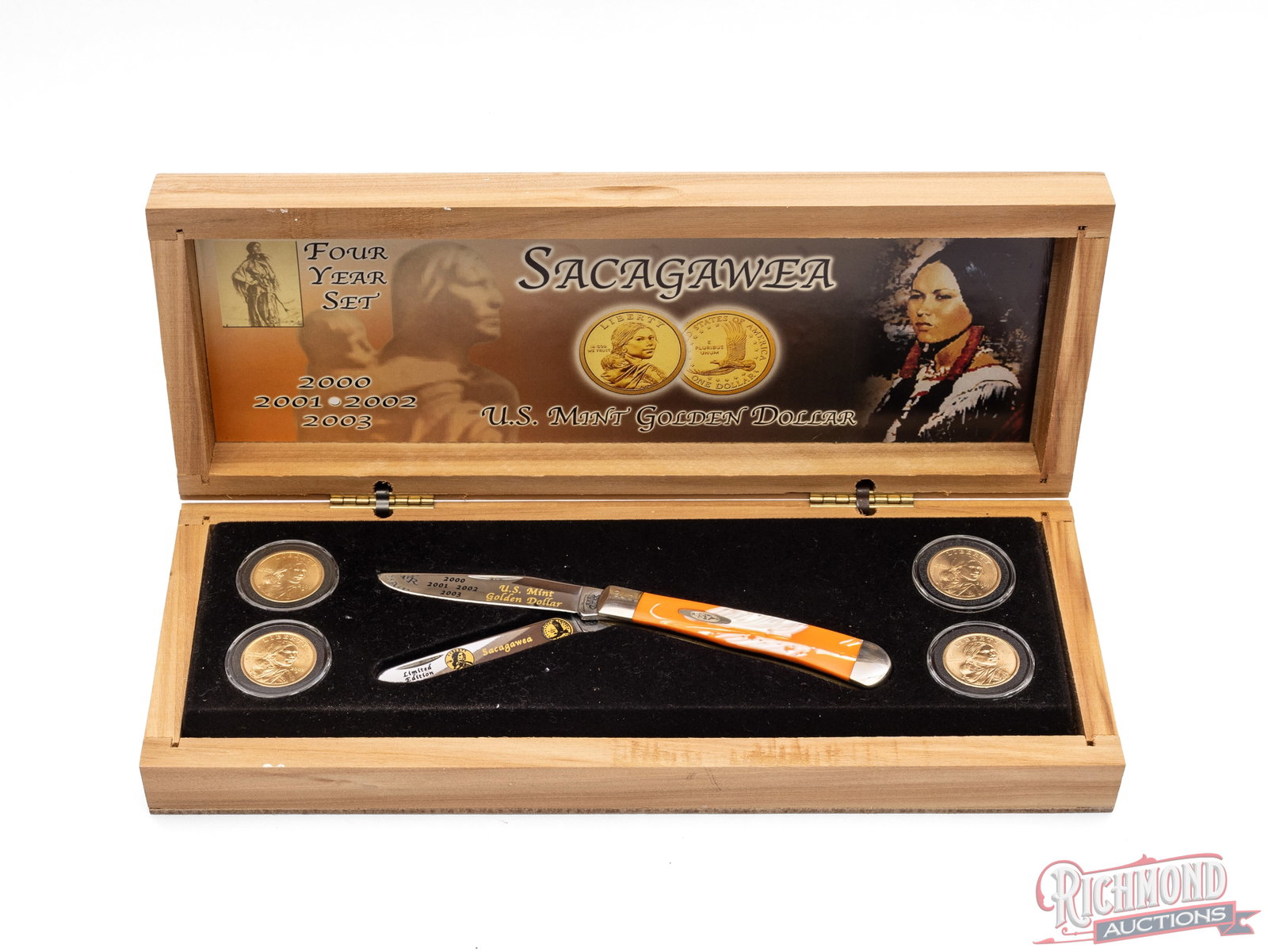 3 Collector Folder Knives Sacagawea, Million Dollar and Silver Dollar with Collector Coins - 3