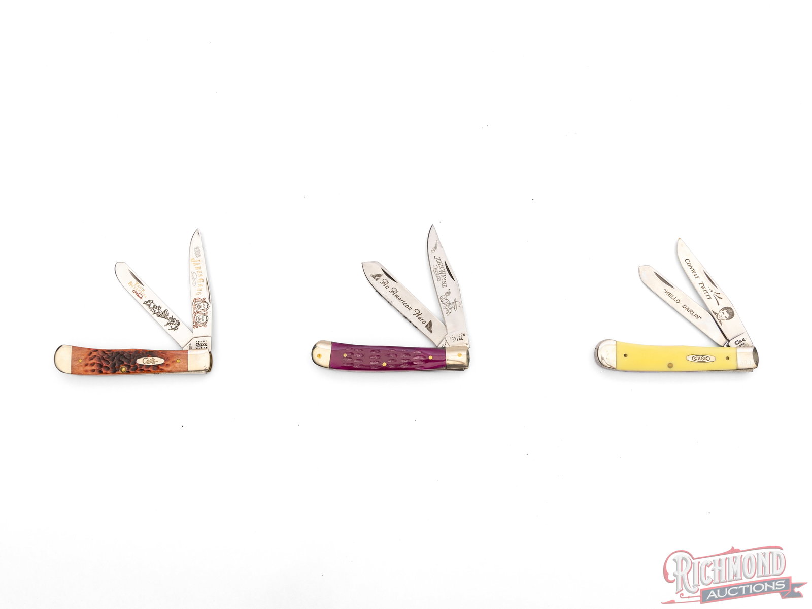 Three Commemorative Trapper Knives John Wayne, Conway Twitty & James Gang Two Case XX - 2