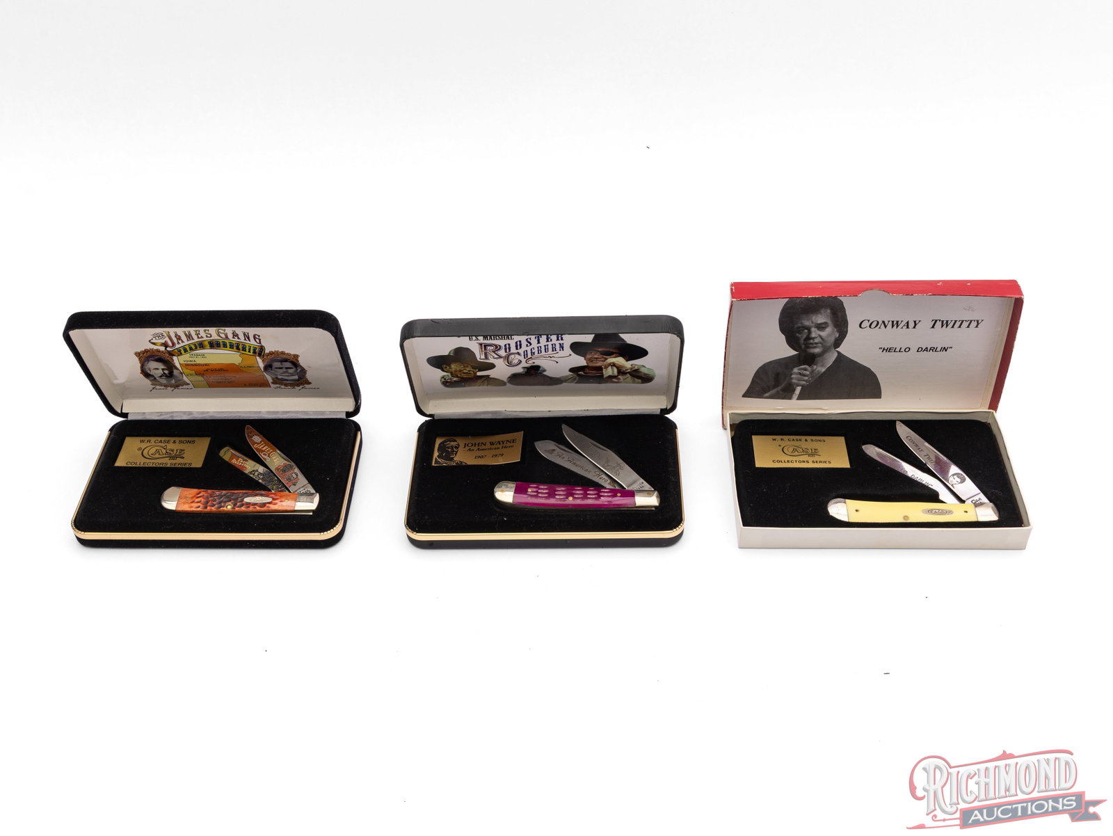 Three Commemorative Trapper Knives John Wayne, Conway Twitty & James Gang Two Case XX - 3