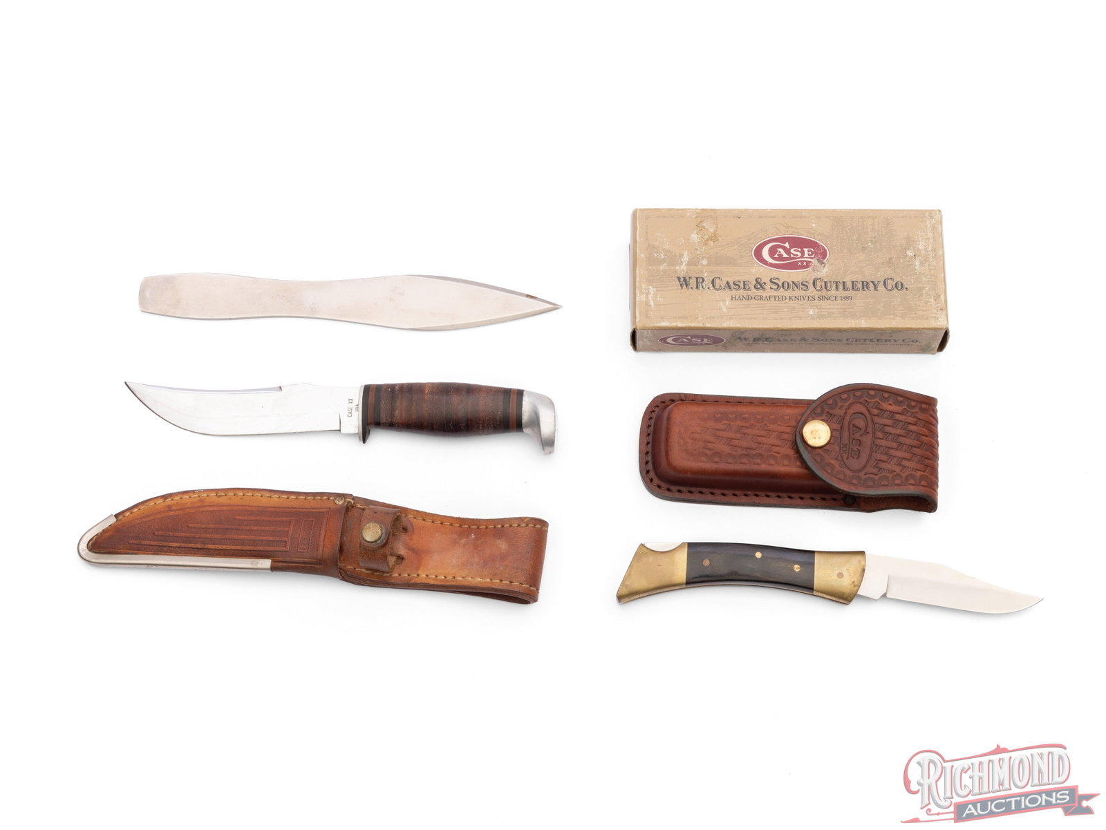 Case XX Fixed Blade Hunter Knife, Shark Tooth Lockback Folder and Super Thrower Knives - 2