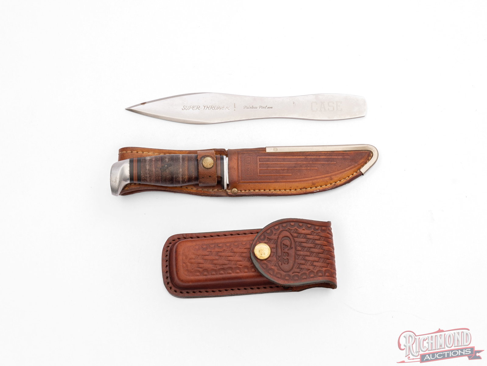 Case XX Fixed Blade Hunter Knife, Shark Tooth Lockback Folder and Super Thrower Knives - 3