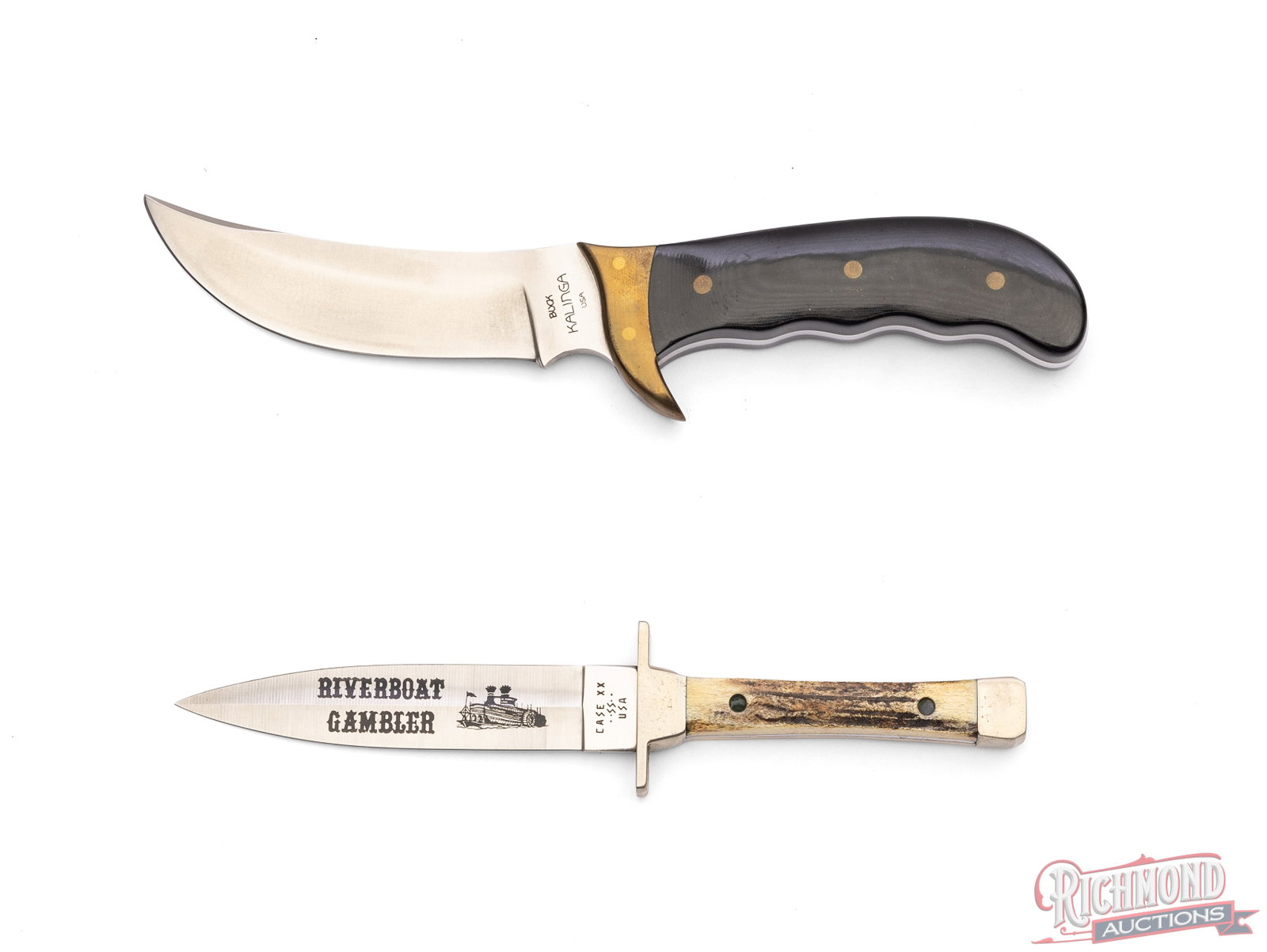 Collector Buck Kalinga and Case XX River Boat Gambler Fixed Blade Knives in Original Cases - 2