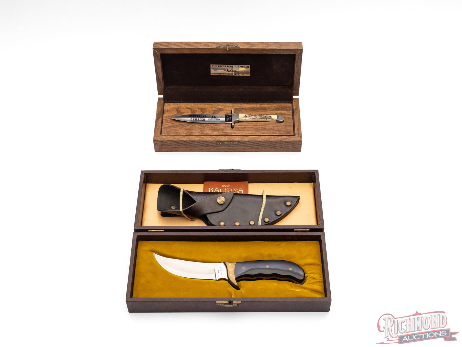 Collector Buck Kalinga and Case XX River Boat Gambler Fixed Blade Knives in Original Cases - 5